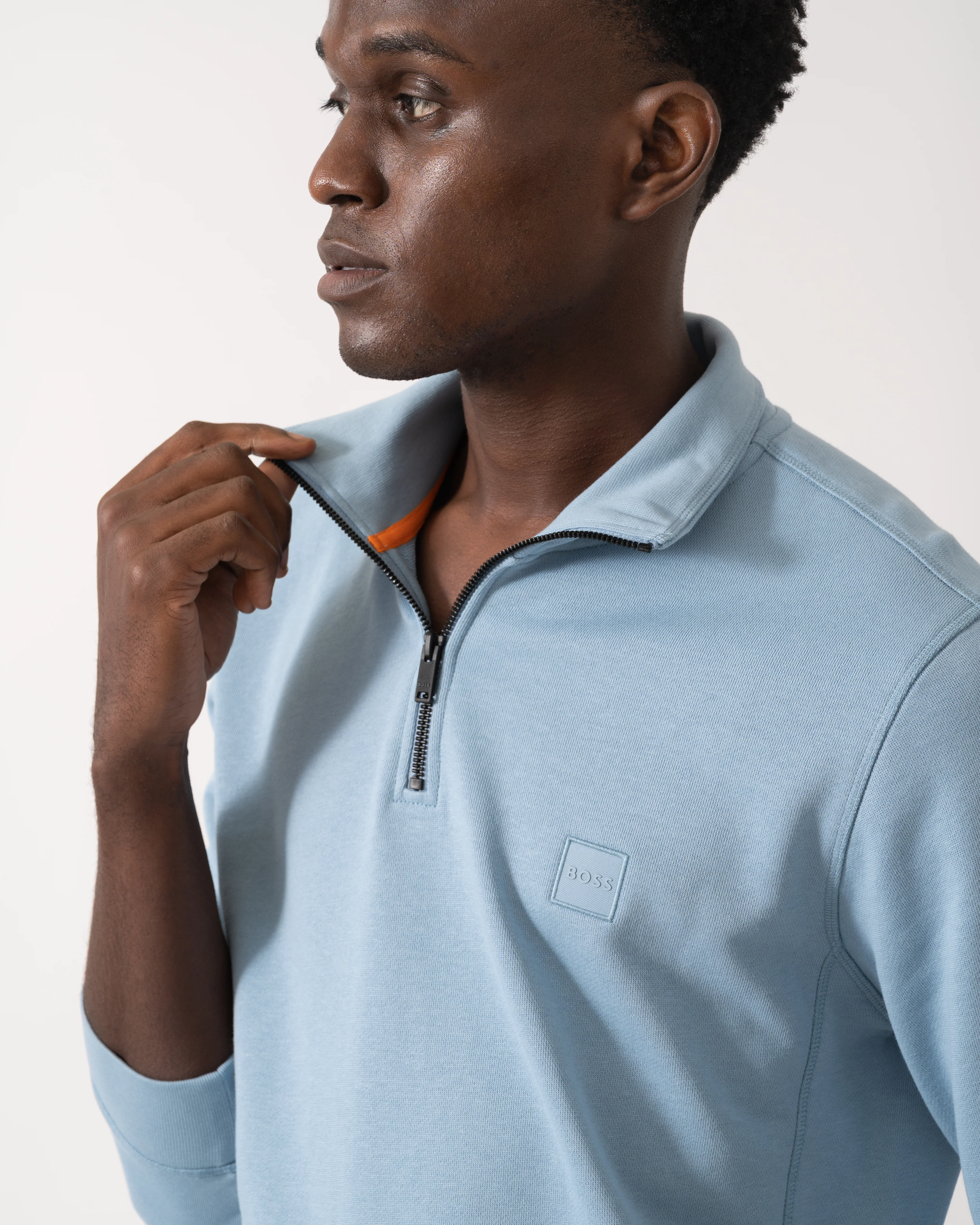 BOSS Orange Zetrust Mens 1/4 Zip Sweatshirt - Light/Pastel Blue 451 - Image 2