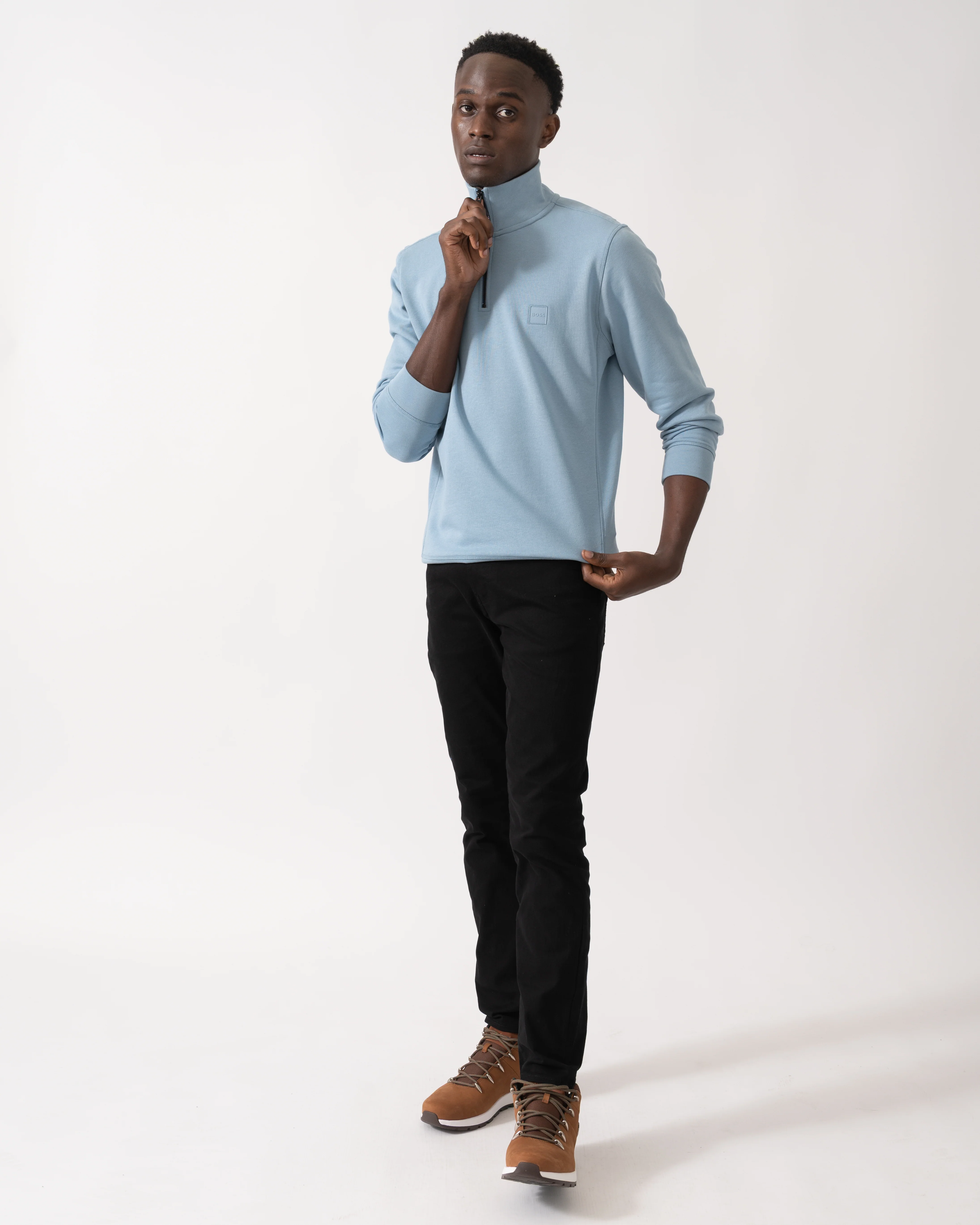 BOSS Orange Zetrust Mens 1/4 Zip Sweatshirt - Light/Pastel Blue 451 - Image 3