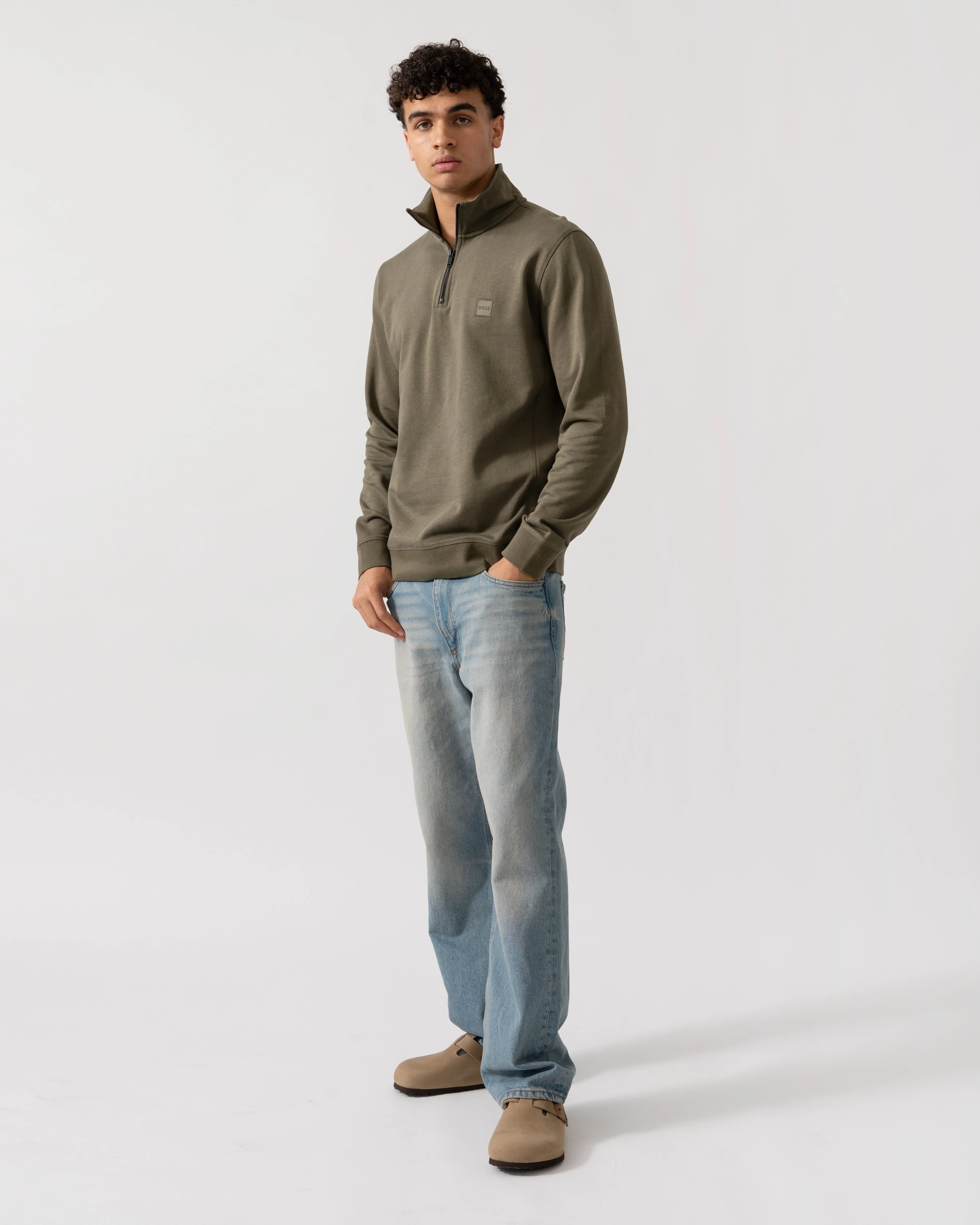 BOSS Orange Zetrust Mens 1/4 Zip Sweatshirt - Open Green 342 - Image 2