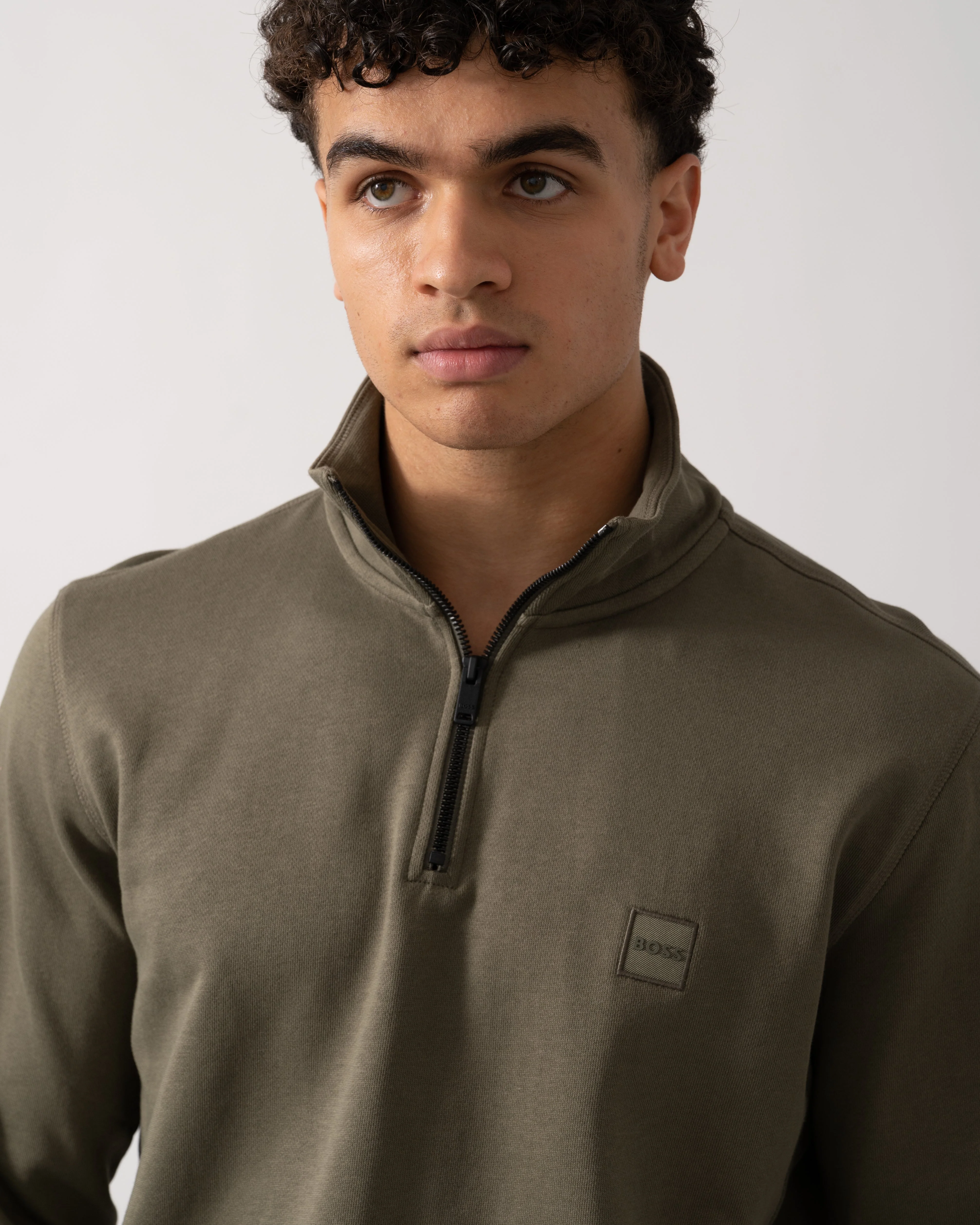 BOSS Orange Zetrust Mens 1/4 Zip Sweatshirt - Open Green 342 - Image 3