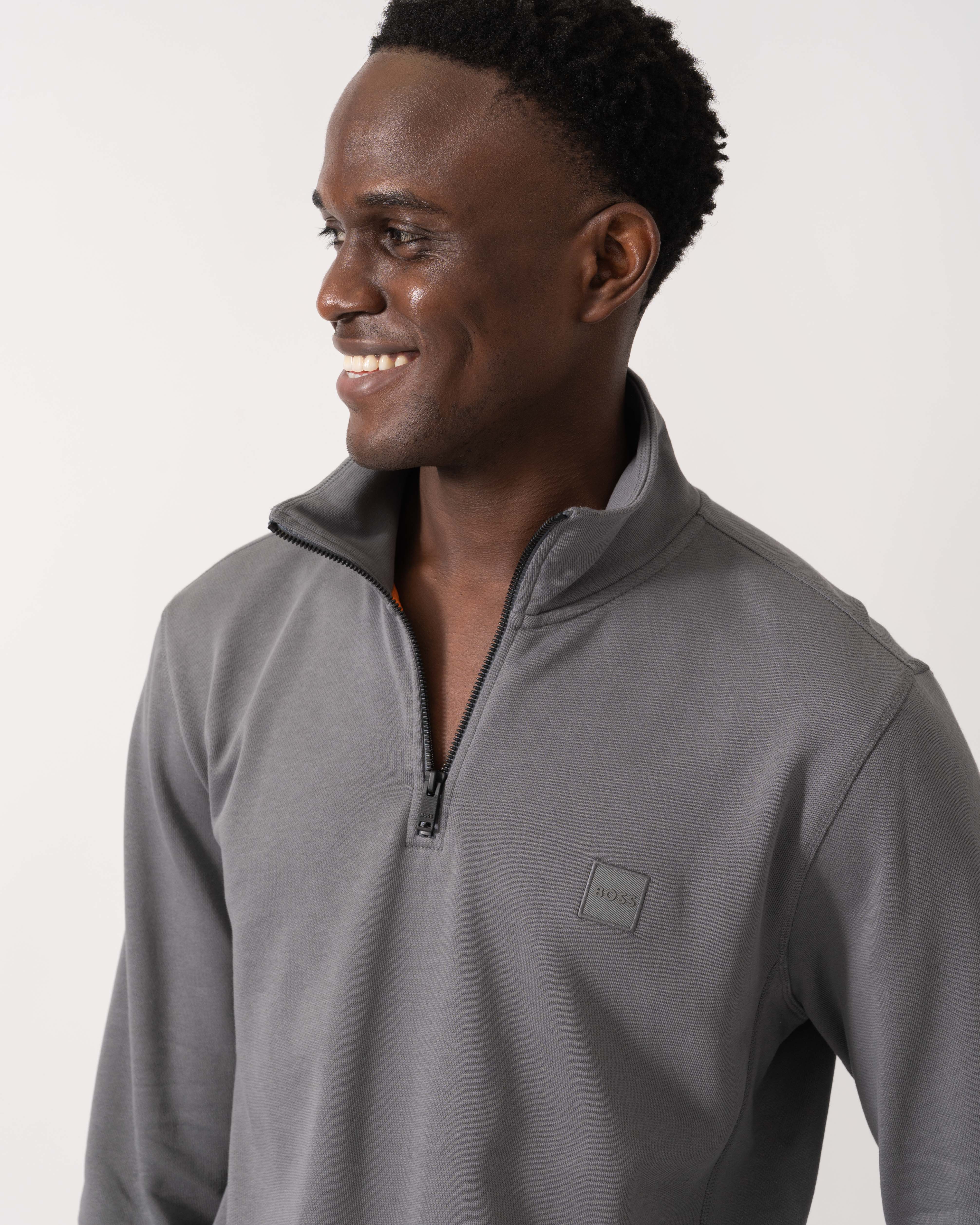 BOSS Orange Zetrust Mens 1/4 Zip Sweatshirt - Open Grey 062 - Image 3