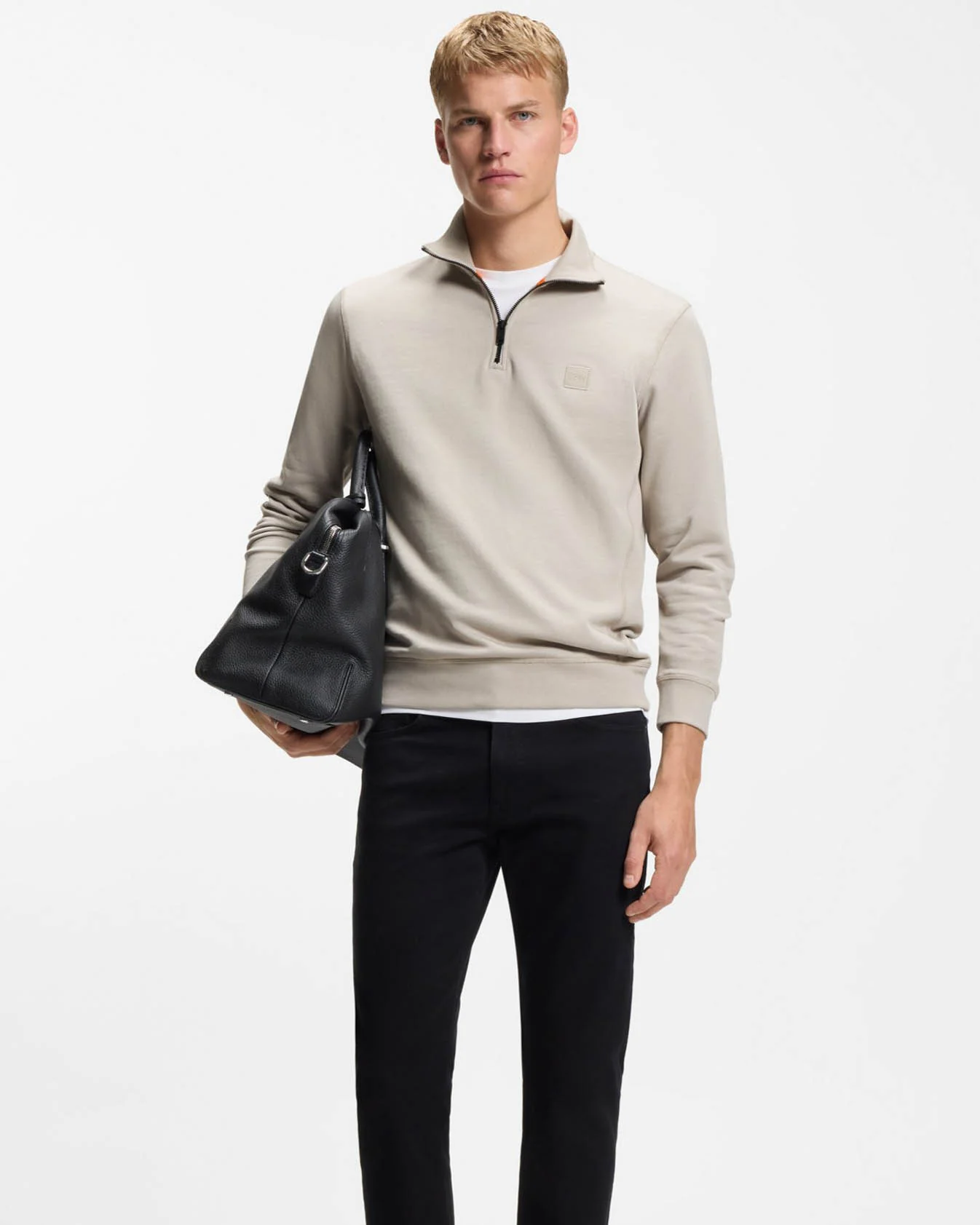 BOSS Orange Zetrust Mens 1/4 Zip Sweatshirt - Open Grey 070 - Image 2