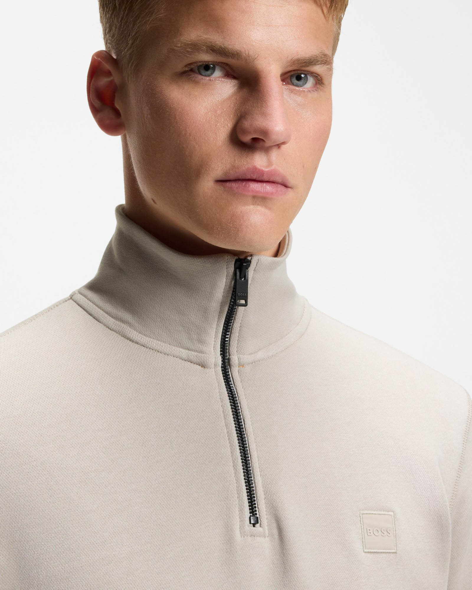 BOSS Orange Zetrust Mens 1/4 Zip Sweatshirt - Open Grey 070 - Image 3