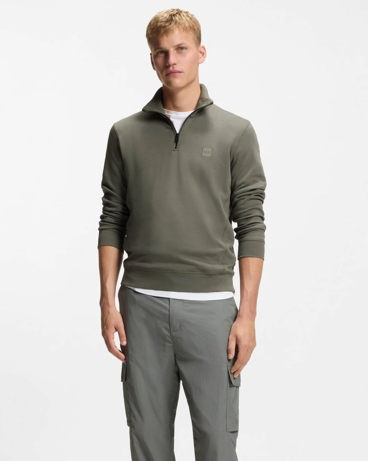 BOSS Orange Zetrust Mens 1/4 Zip Sweatshirt - Open Grey 076 - Image 2