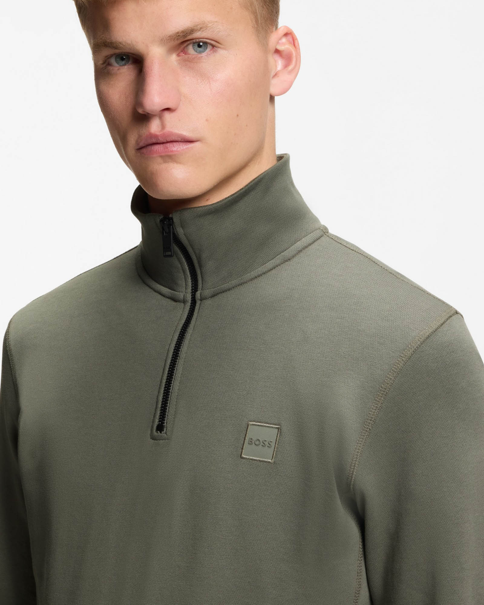 BOSS Orange Zetrust Mens 1/4 Zip Sweatshirt - Open Grey 076 - Image 3