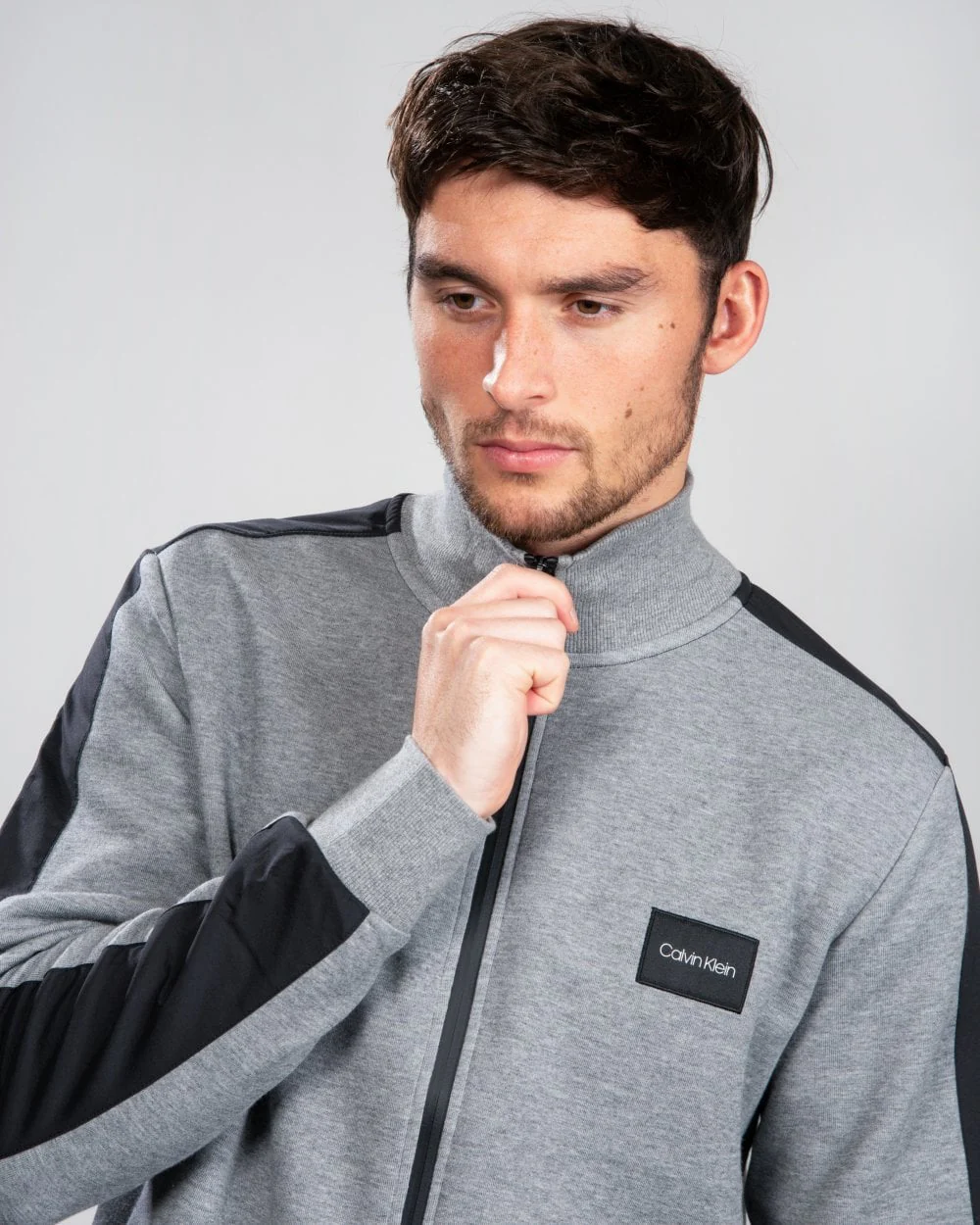 Calvin Klein Full Zip 2 Tone Sweatshirt - Mid Grey/Heather - Image 2