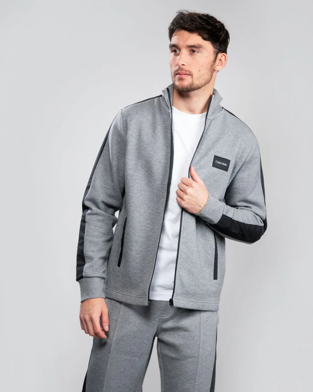 Calvin Klein Full Zip 2 Tone Sweatshirt - Mid Grey/Heather - Image 3