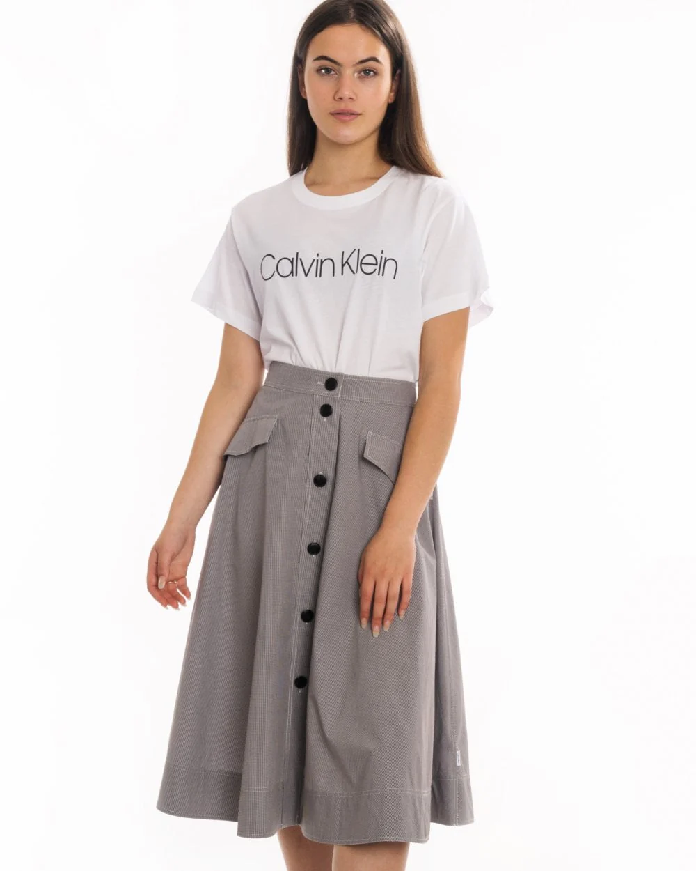 Calvin Klein Mini Gingham Button Womens Skirt - Image 2