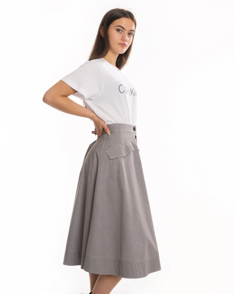 Calvin Klein Mini Gingham Button Womens Skirt - Image 3