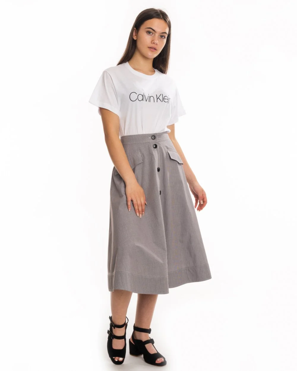 Calvin Klein Mini Gingham Button Womens Skirt - Image 4