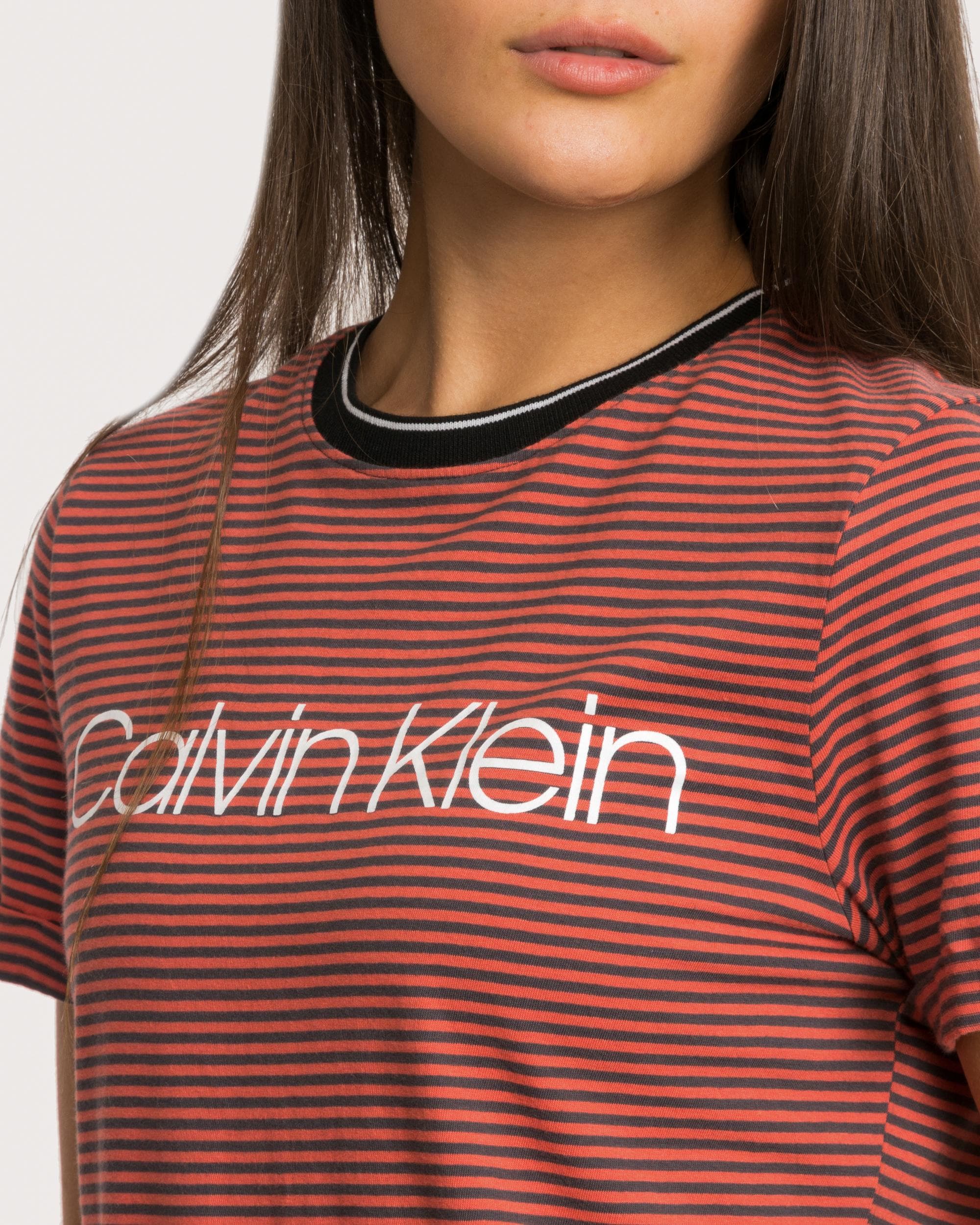 Calvin Klein Thin Stripe Logo Womens Tee - Image 2