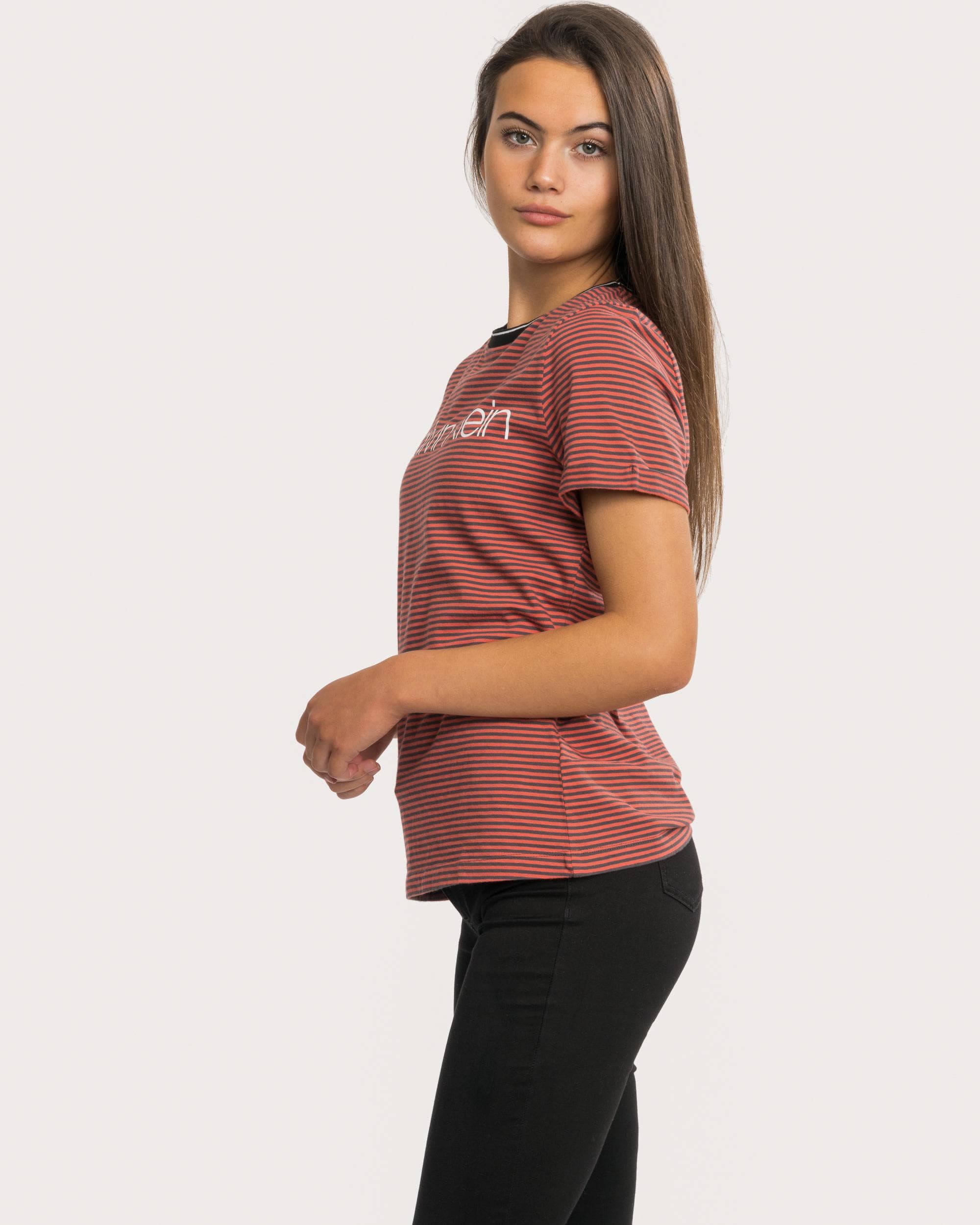 Calvin Klein Thin Stripe Logo Womens Tee - Image 5