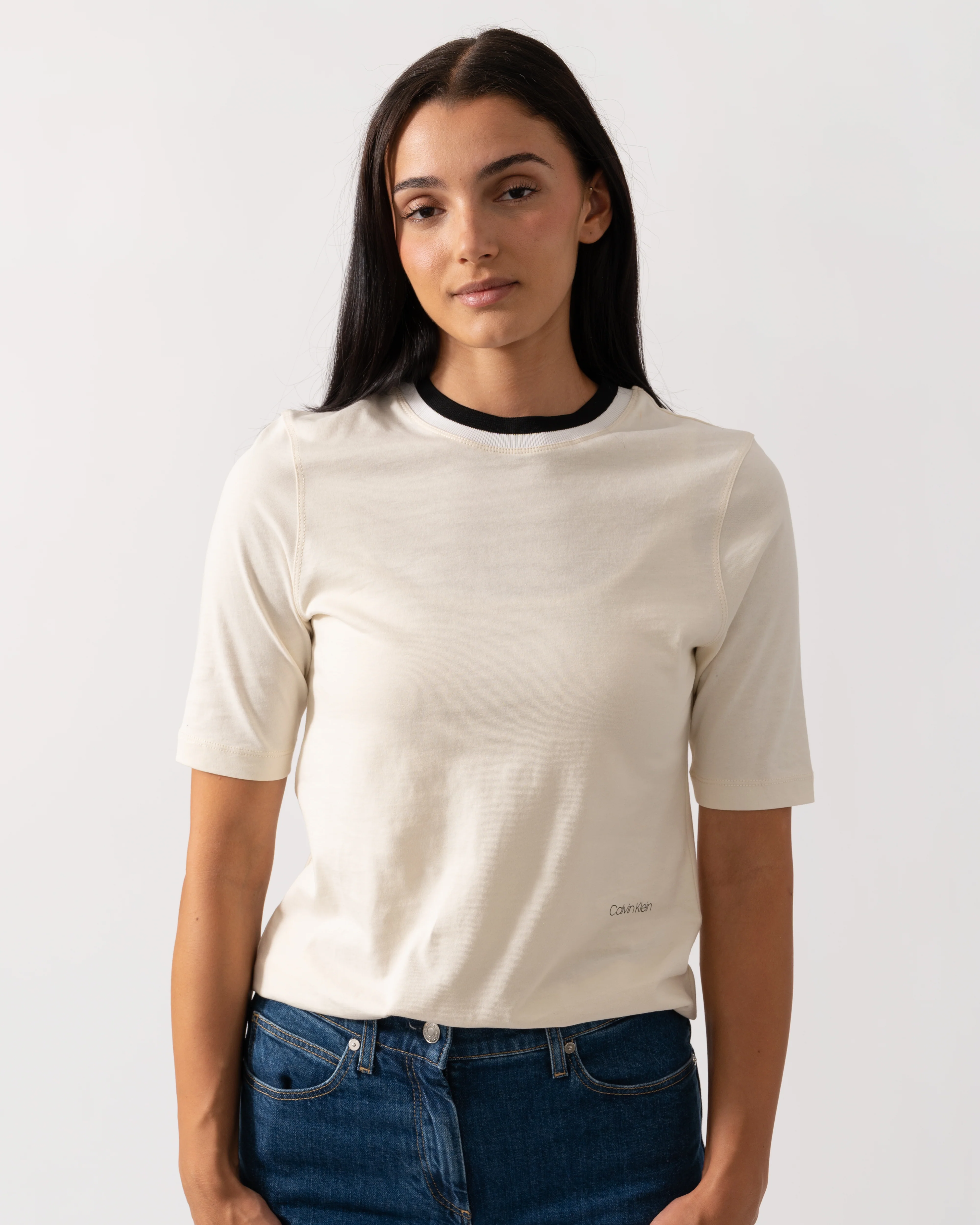 Calvin Klein Viscose Rib Detail Womens Tee - Image 2