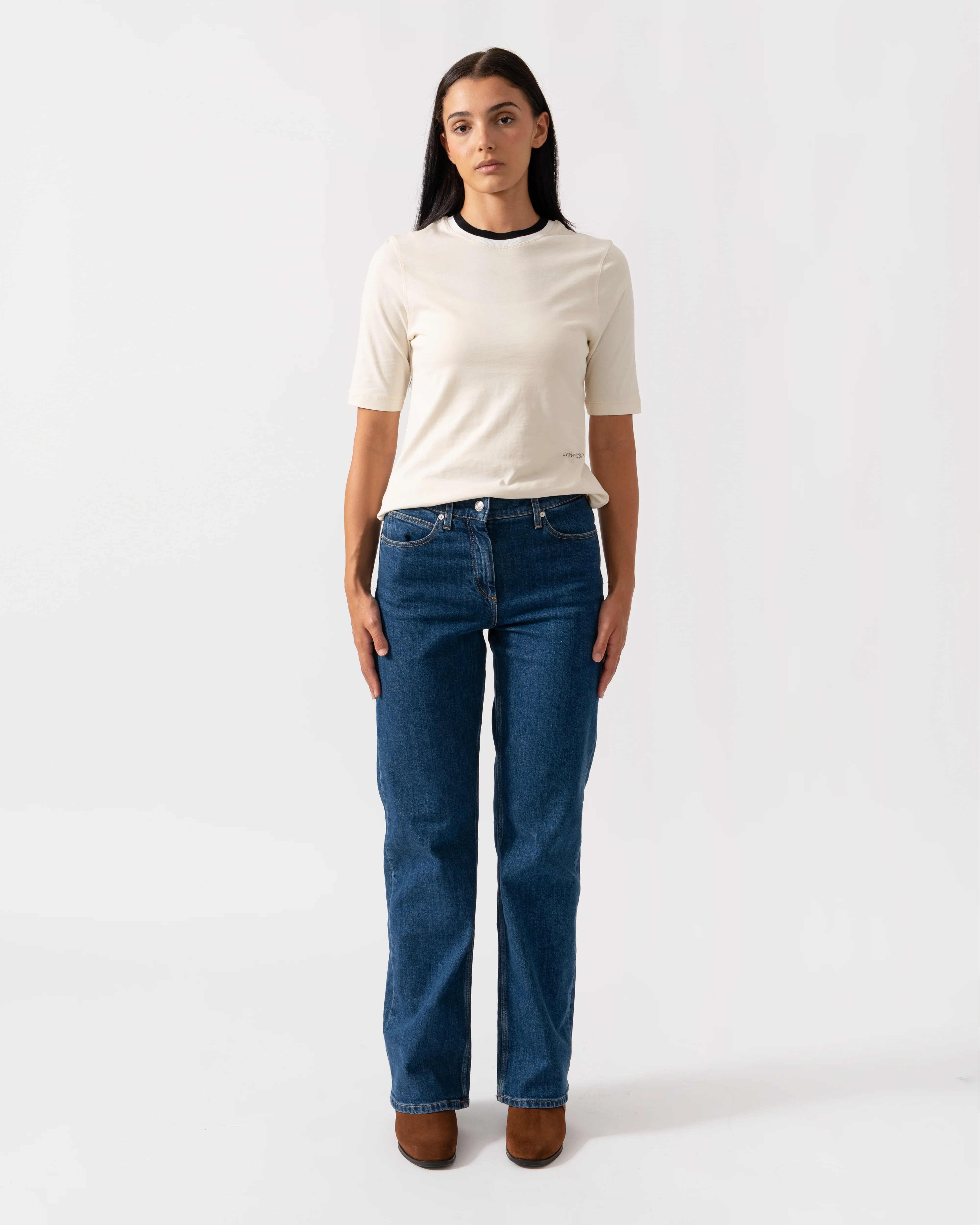 Calvin Klein Viscose Rib Detail Womens Tee - Image 3