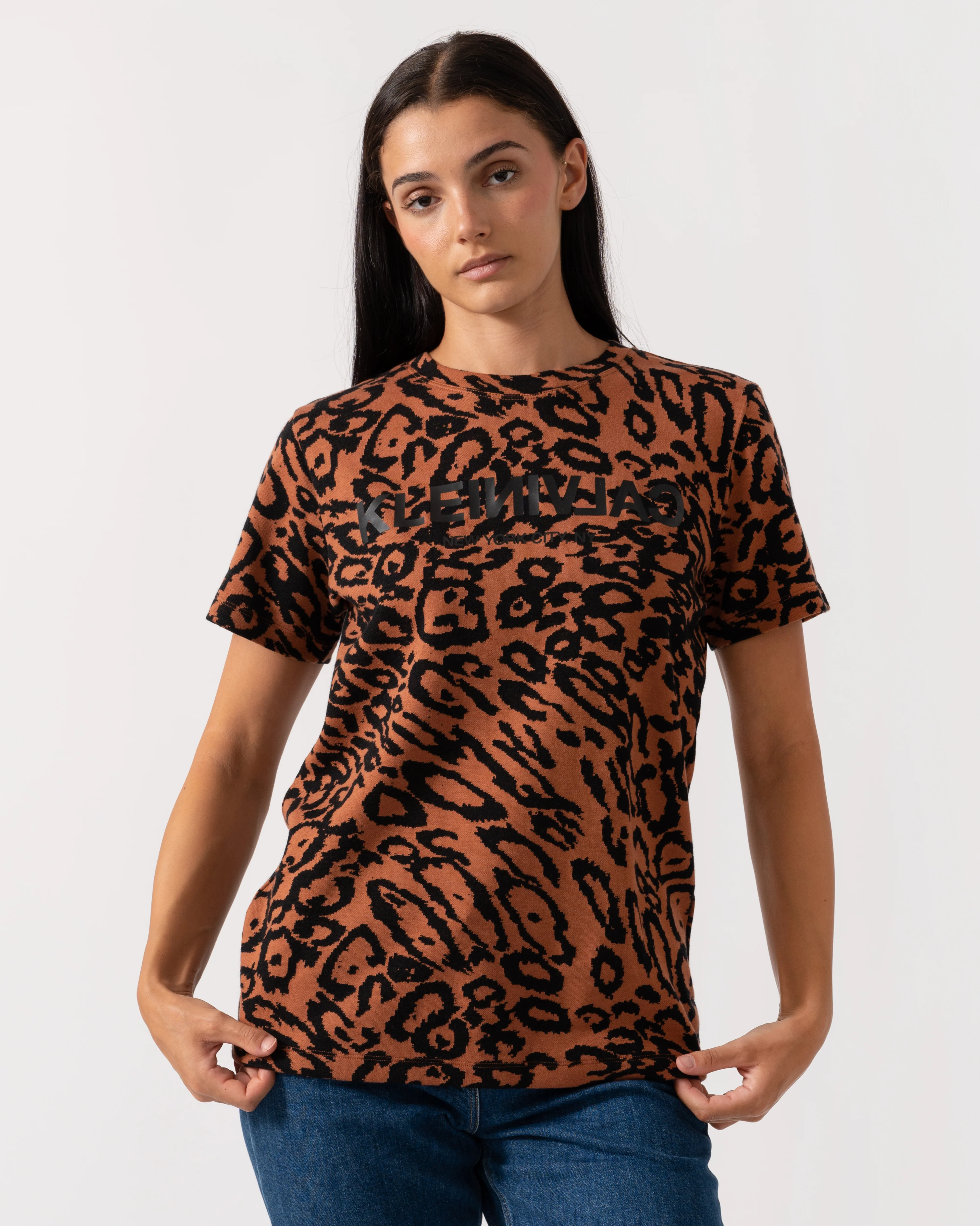 Calvin Klein Wool Jacquard Leopard Womens Tee - Image 3