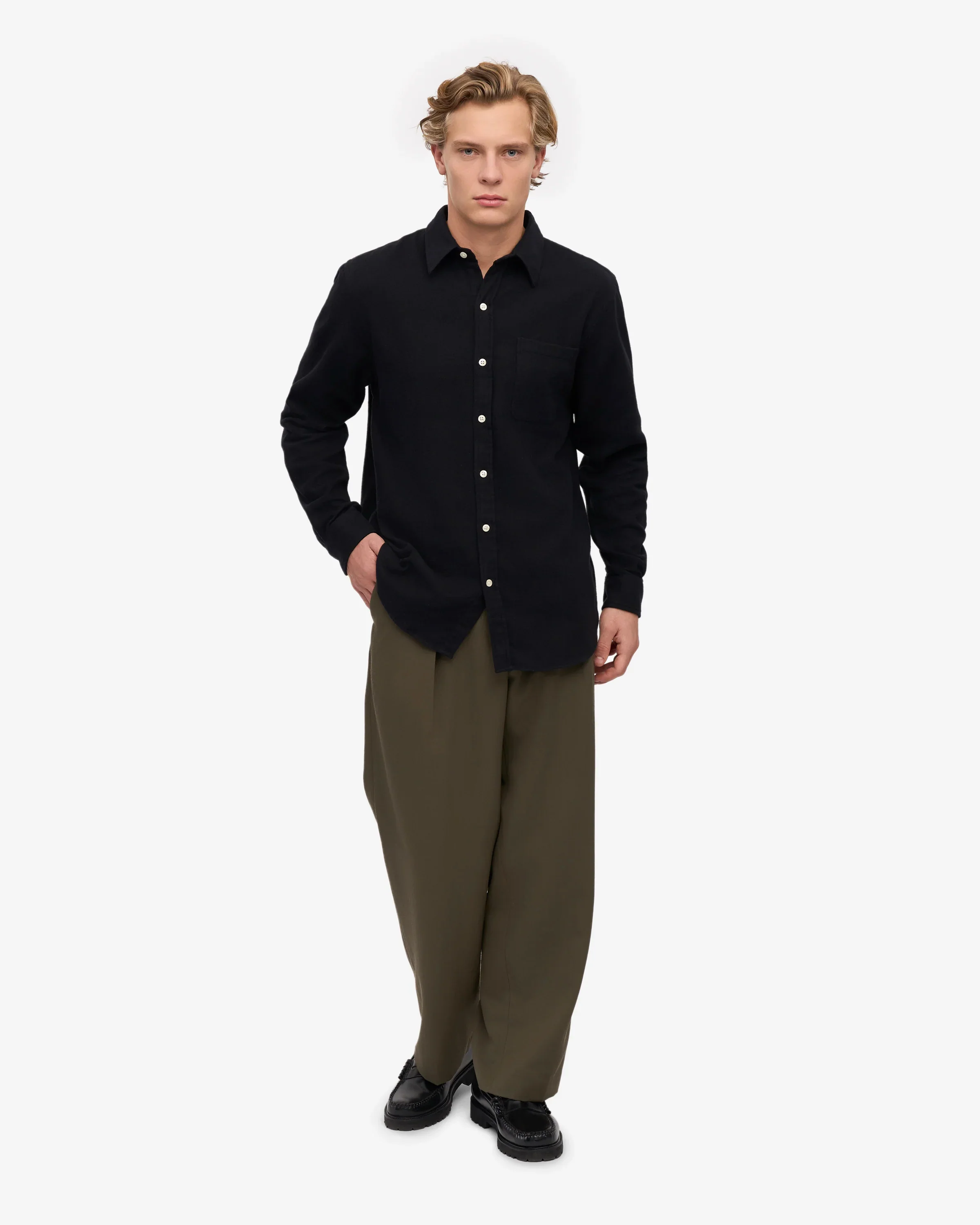 Colorful Standard Mens Organic Flannel Shirt - Deep Black - Image 4