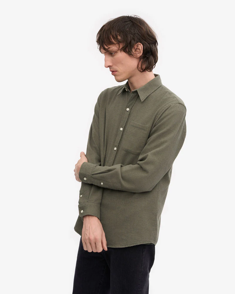 Colorful Standard Mens Organic Flannel Shirt - Dusty Olive - Image 2