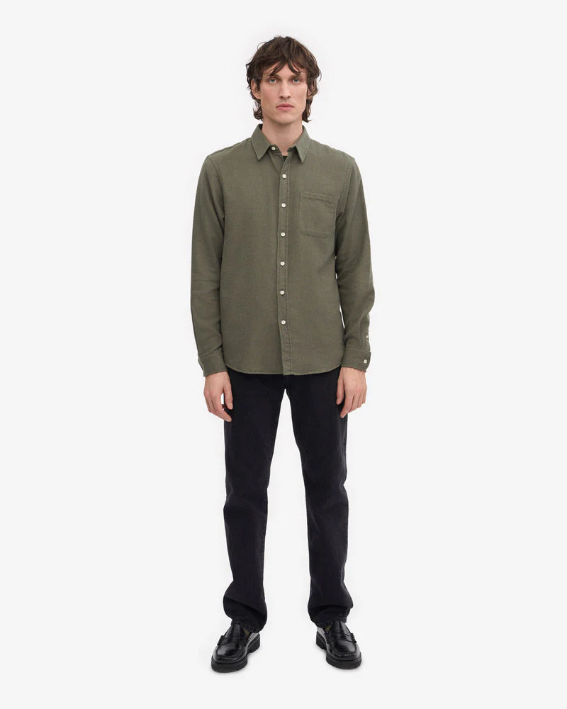 Colorful Standard Mens Organic Flannel Shirt - Dusty Olive - Image 3