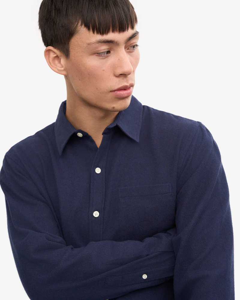 Colorful Standard Mens Organic Flannel Shirt - Navy Blue - Image 2