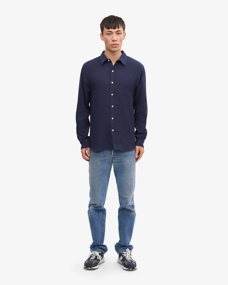 Colorful Standard Mens Organic Flannel Shirt - Navy Blue - Image 4