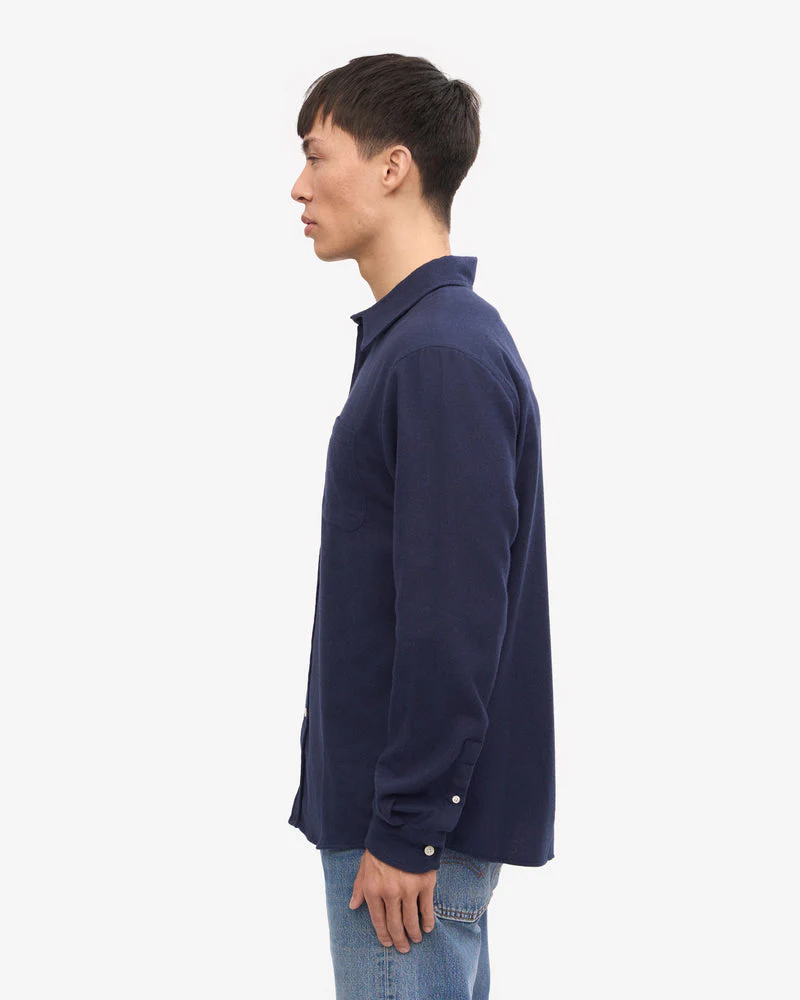 Colorful Standard Mens Organic Flannel Shirt - Navy Blue - Image 6