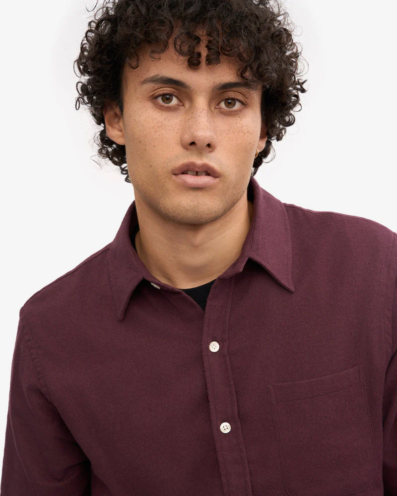 Colorful Standard Mens Organic Flannel Shirt - Oxblood Red - Image 2