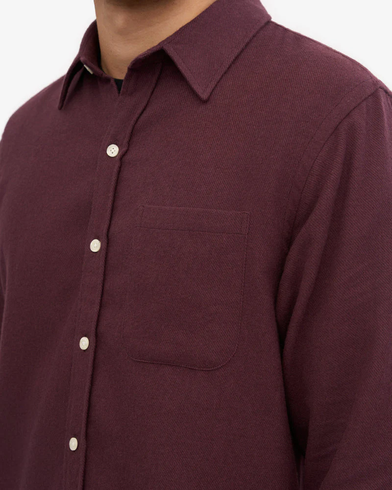 Colorful Standard Mens Organic Flannel Shirt - Oxblood Red - Image 3