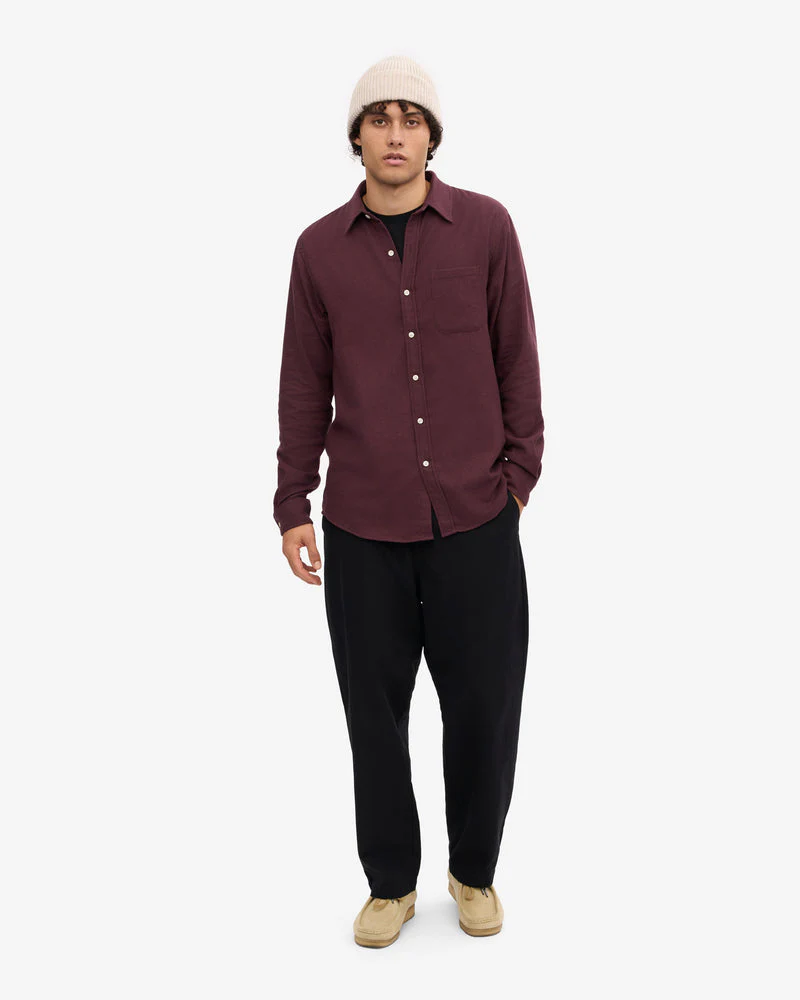 Colorful Standard Mens Organic Flannel Shirt - Oxblood Red - Image 4