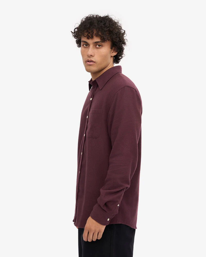 Colorful Standard Mens Organic Flannel Shirt - Oxblood Red - Image 5