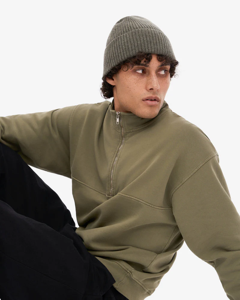 Colorful Standard Organic Quarter Zip Sweatshirt - Dusty Olive - Image 2