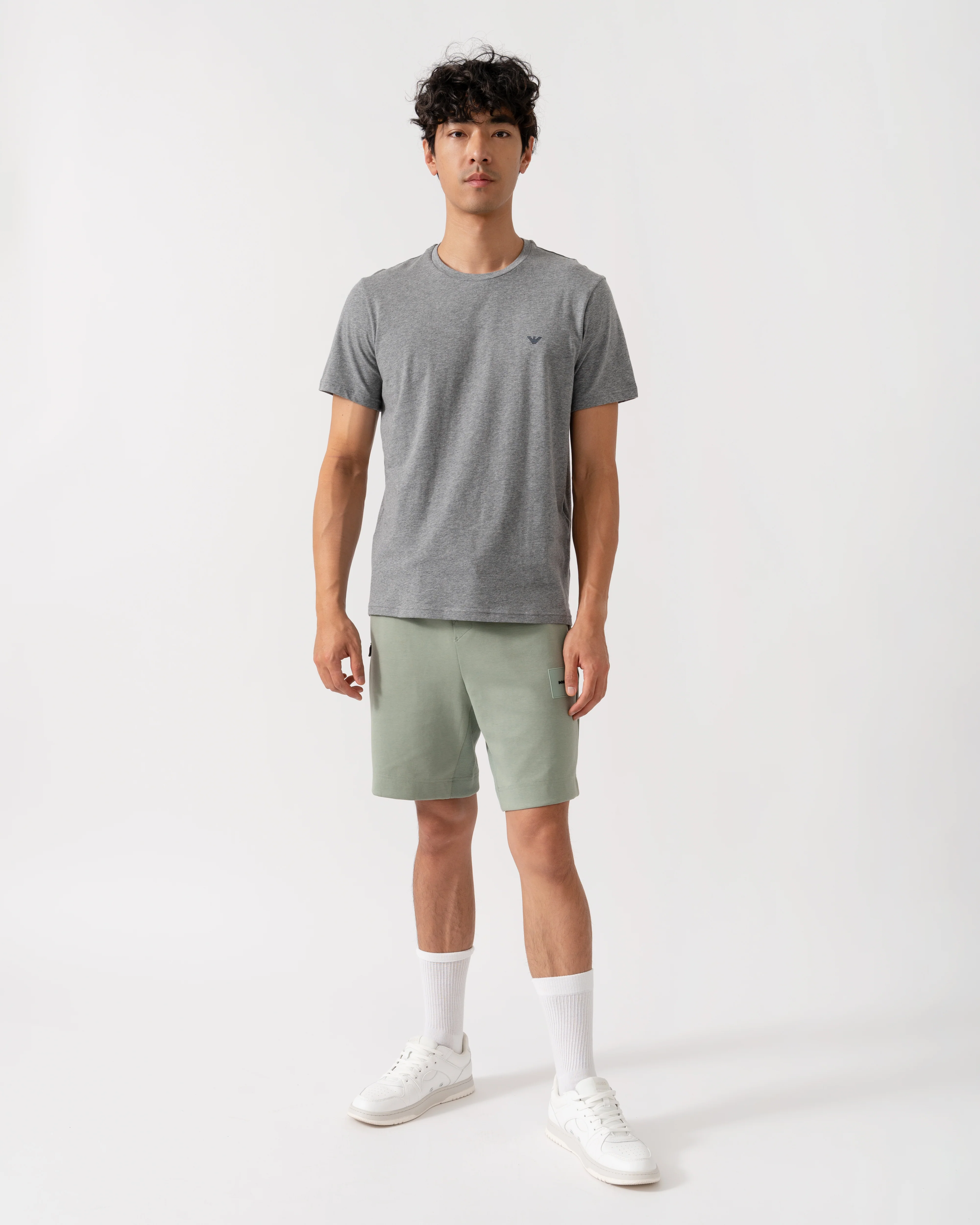 Emporio Armani 2 Pack Mens Eagle Logo Loungewear T-Shirt - Grey Melange/Armani Blue M8098 - Image 3