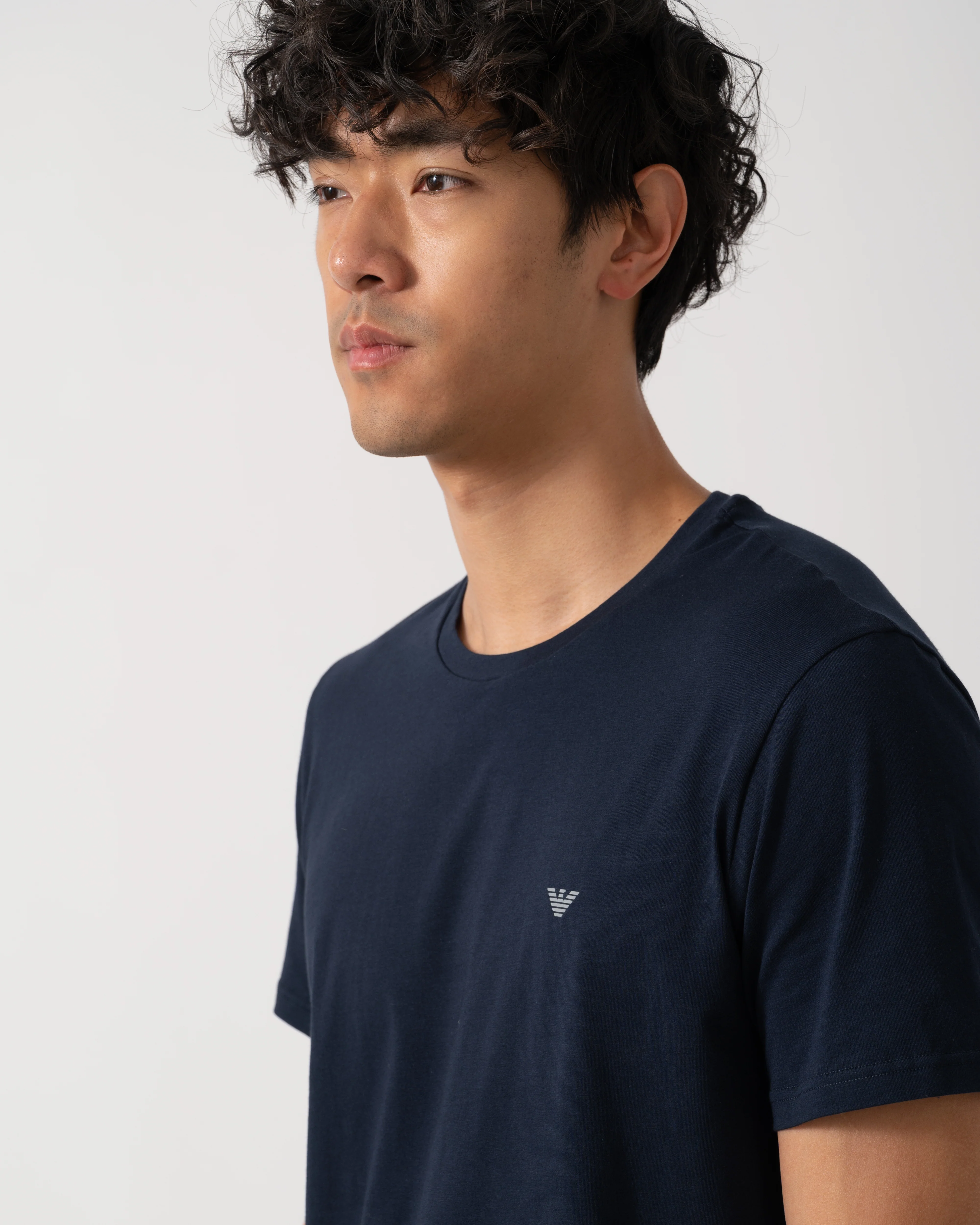 Emporio Armani 2 Pack Mens Eagle Logo Loungewear T-Shirt - Grey Melange/Armani Blue M8098 - Image 5