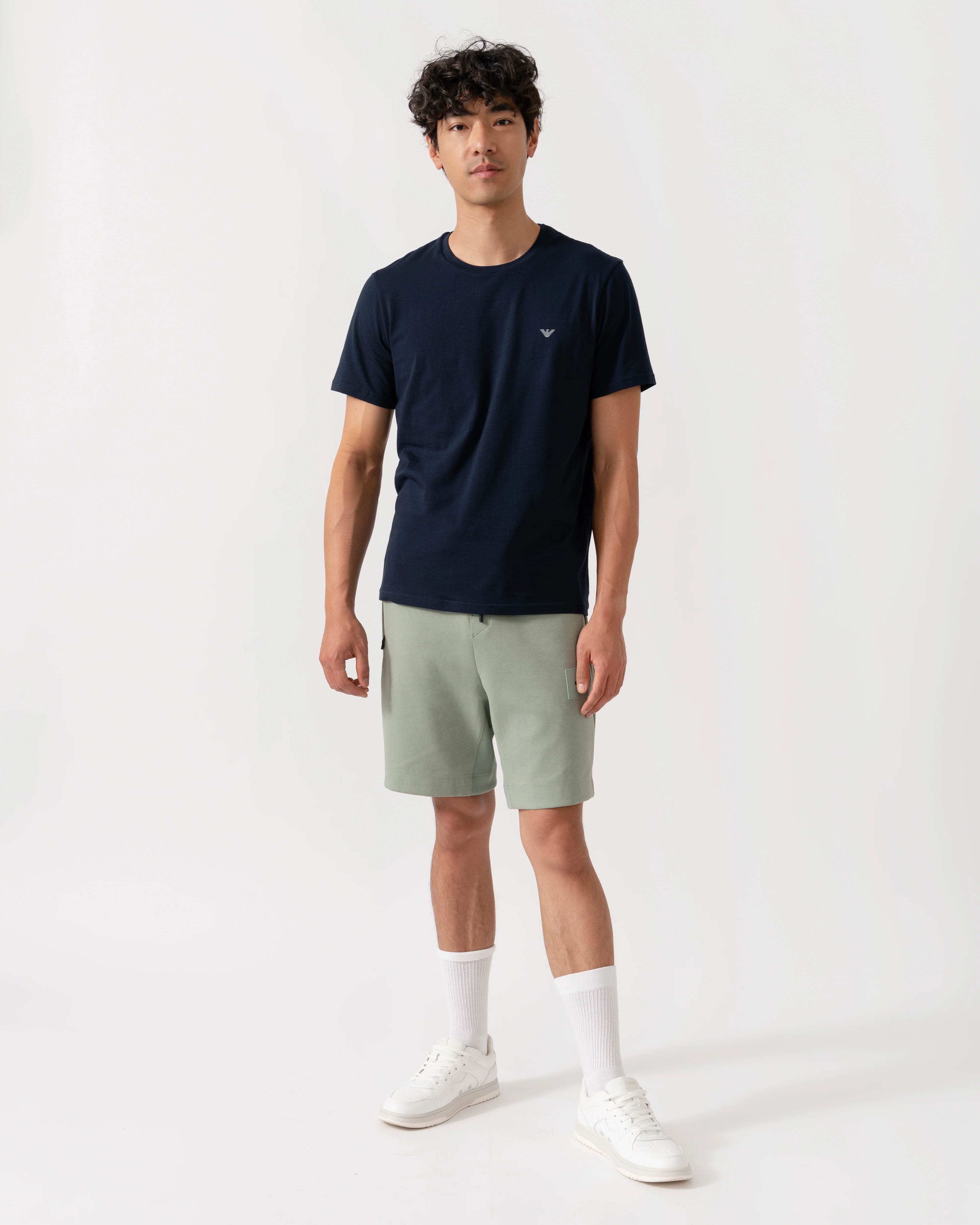 Emporio Armani 2 Pack Mens Eagle Logo Loungewear T-Shirt - Grey Melange/Armani Blue M8098 - Image 6