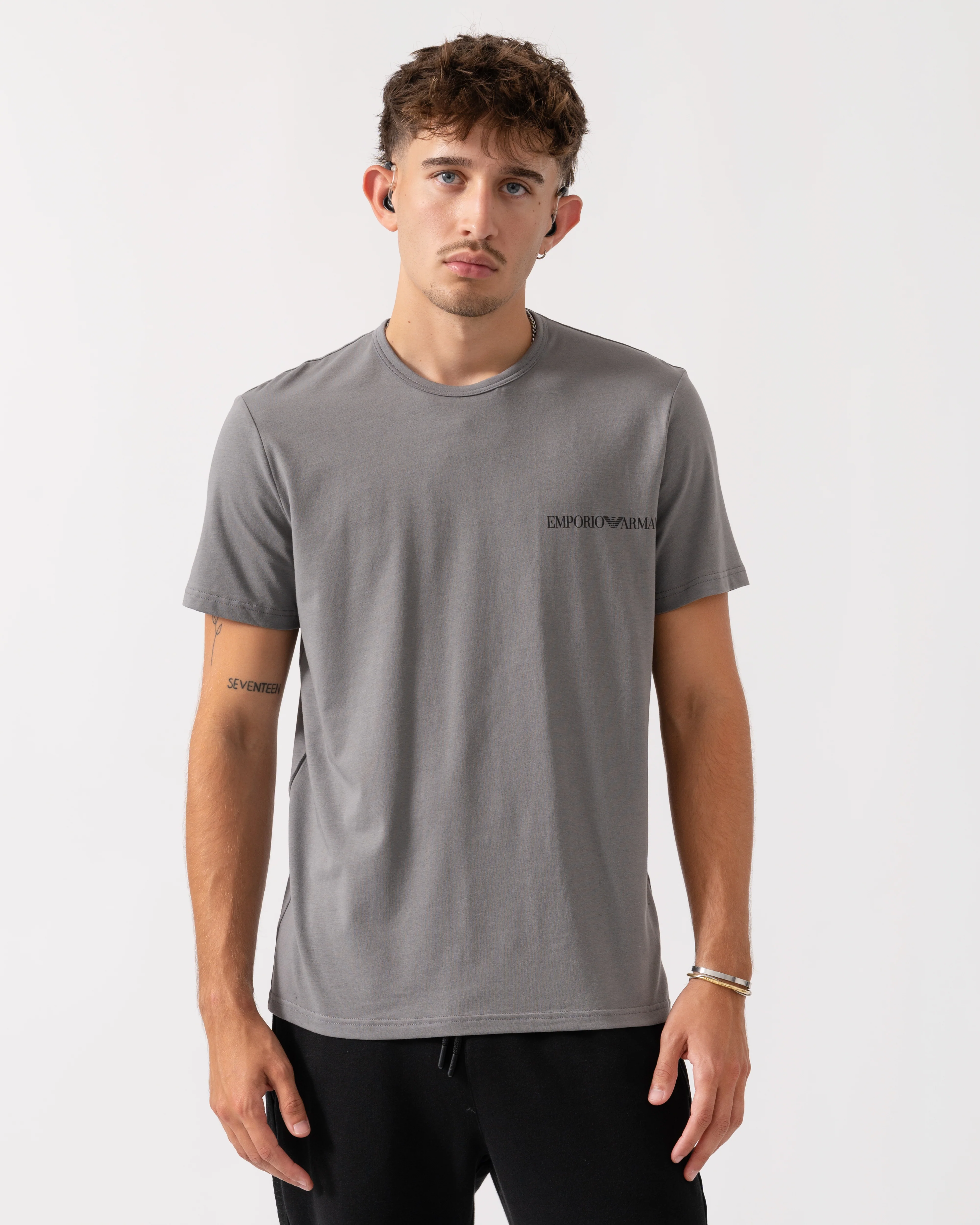 Emporio Armani 2 Pack Mens Loungewear Tops EM000391-AF10779 - Shade/Black M8014 - Image 2