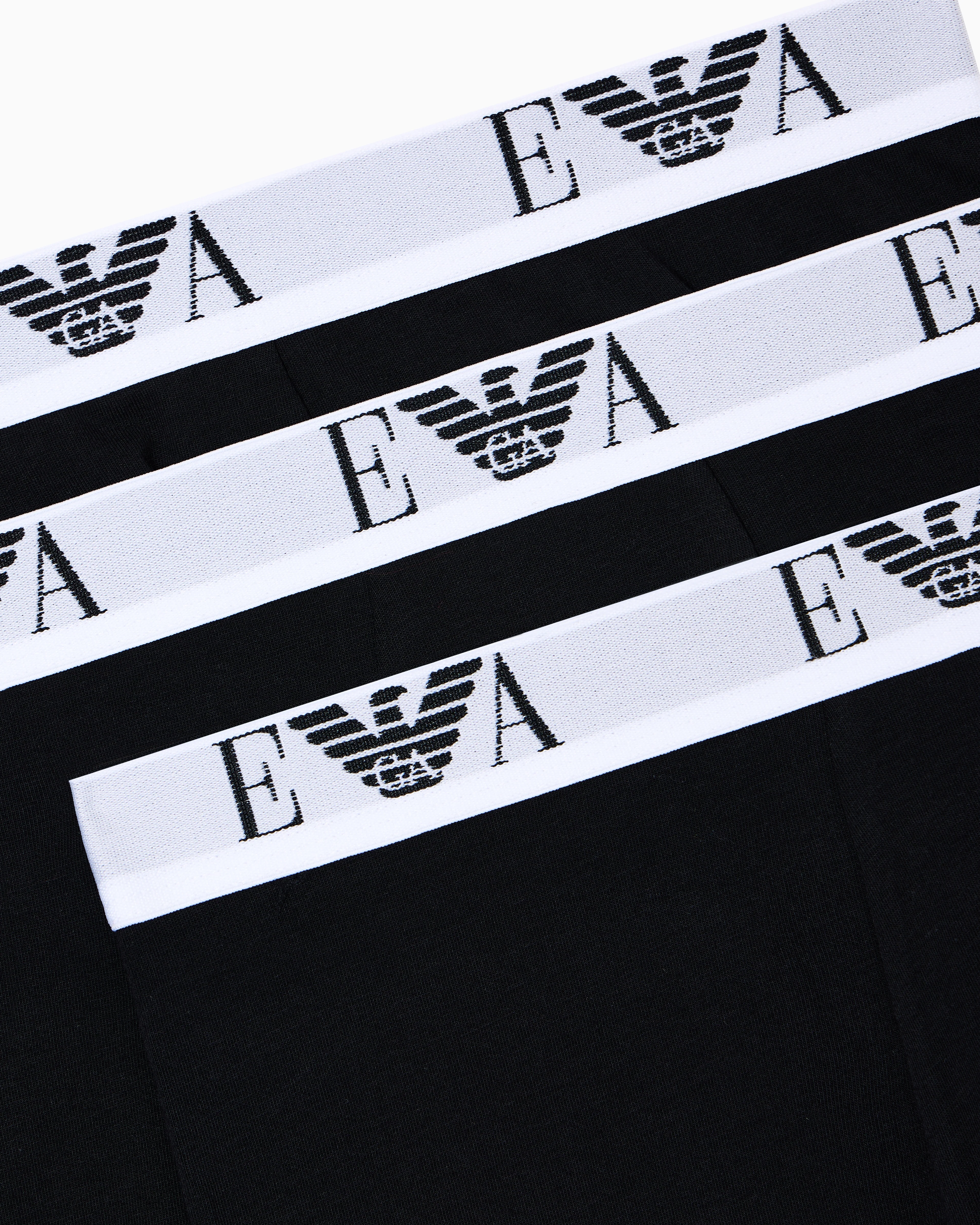 Emporio Armani 3-Pack Mens Boxer Shorts with Eagle Logo Waistband - Black/Black/Black - Image 2
