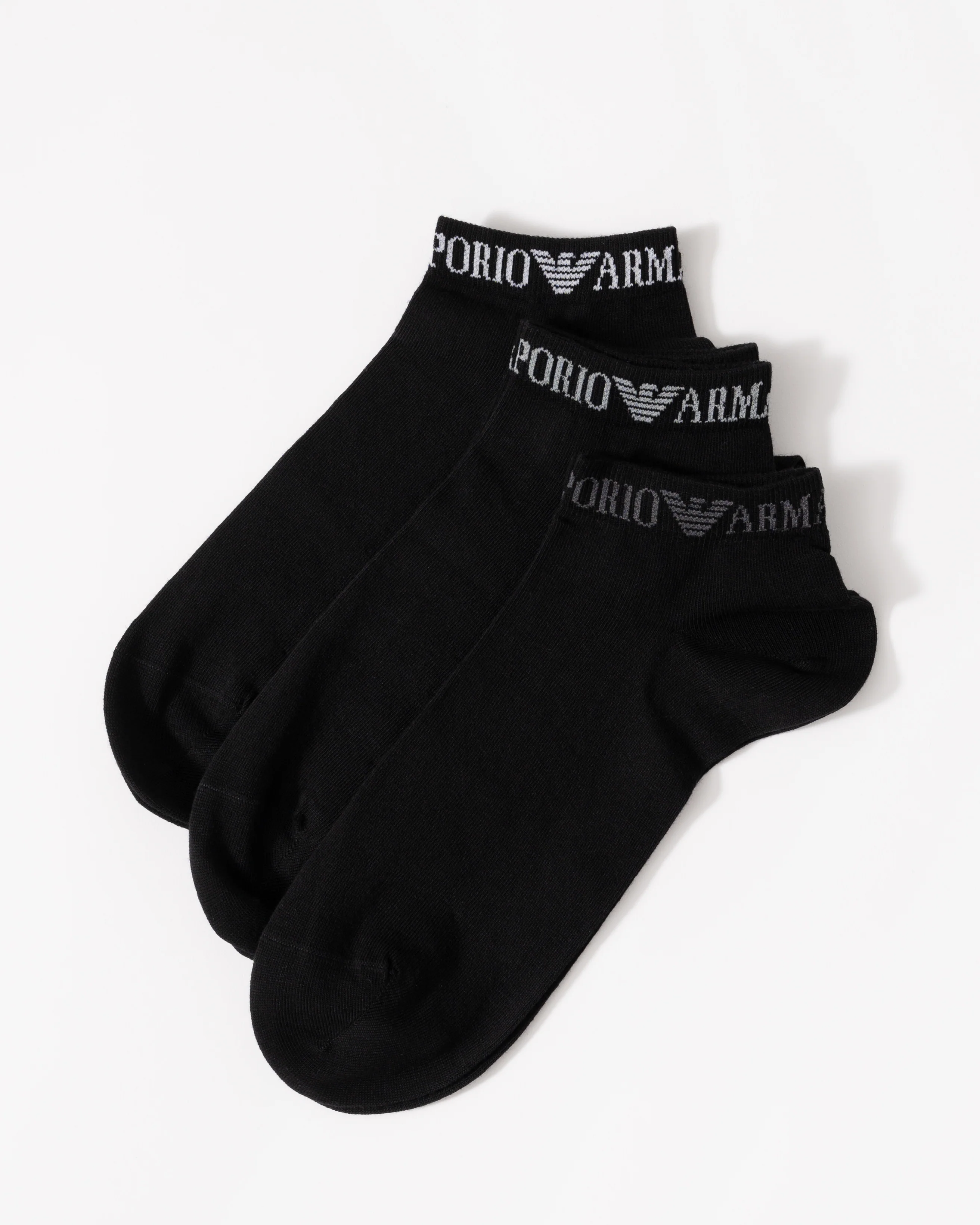 Emporio Armani Mens 3-Pack Trainer Socks - Black MC061 - Image 2