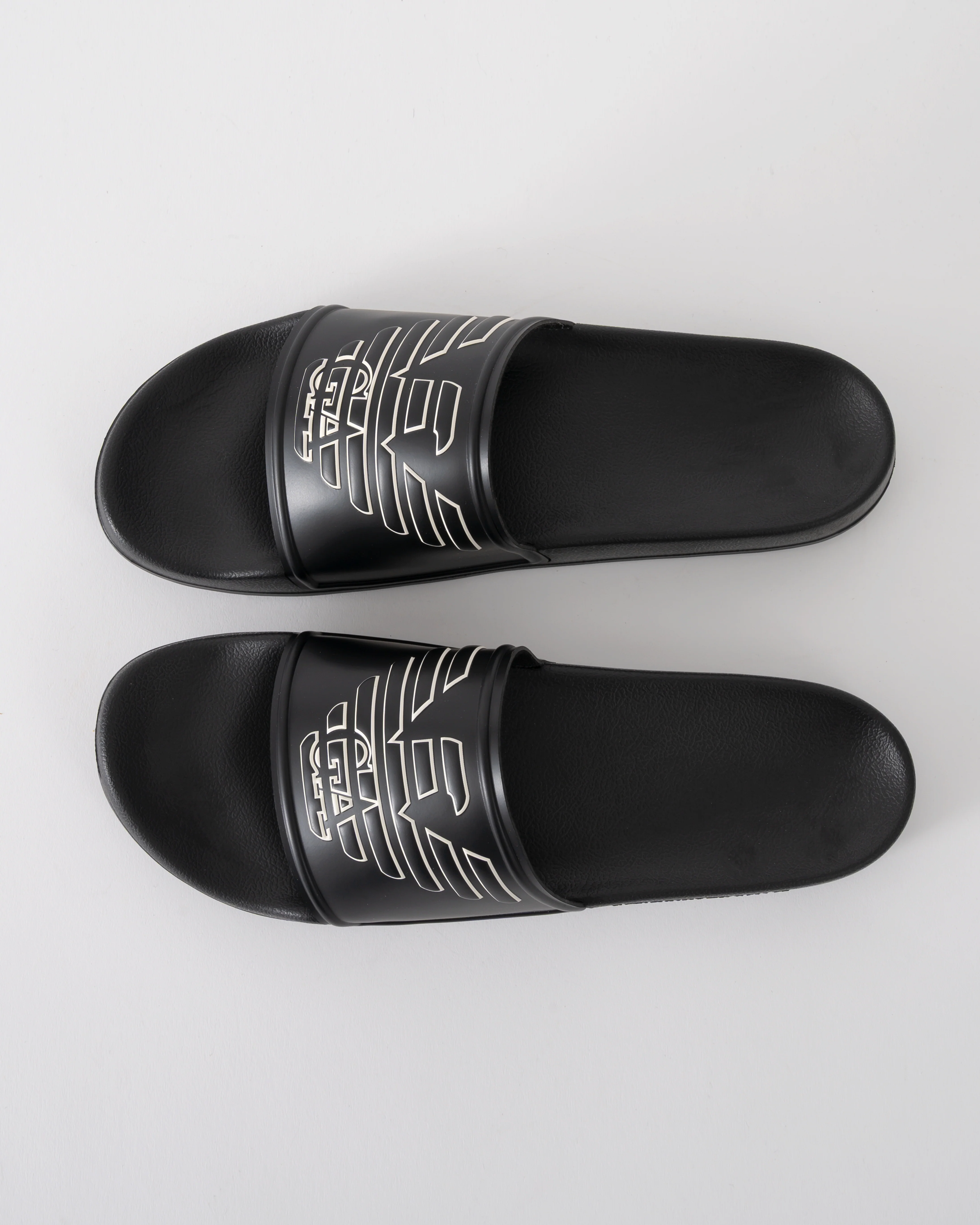 Emporio Armani Mens PVC Pool Slides with Eagle Logo - Black/Whisper White - Image 3