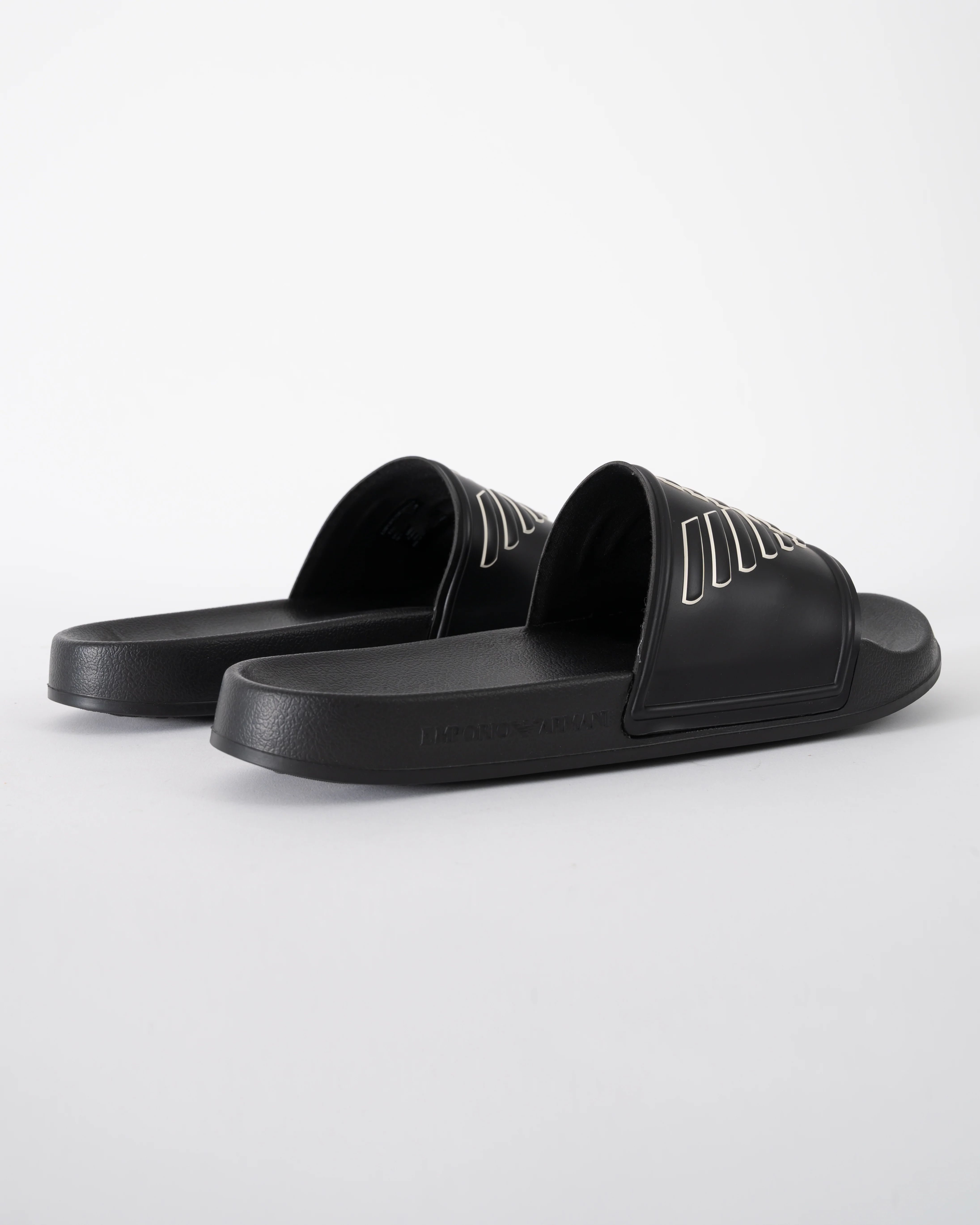 Emporio Armani Mens PVC Pool Slides with Eagle Logo - Black/Whisper White - Image 4