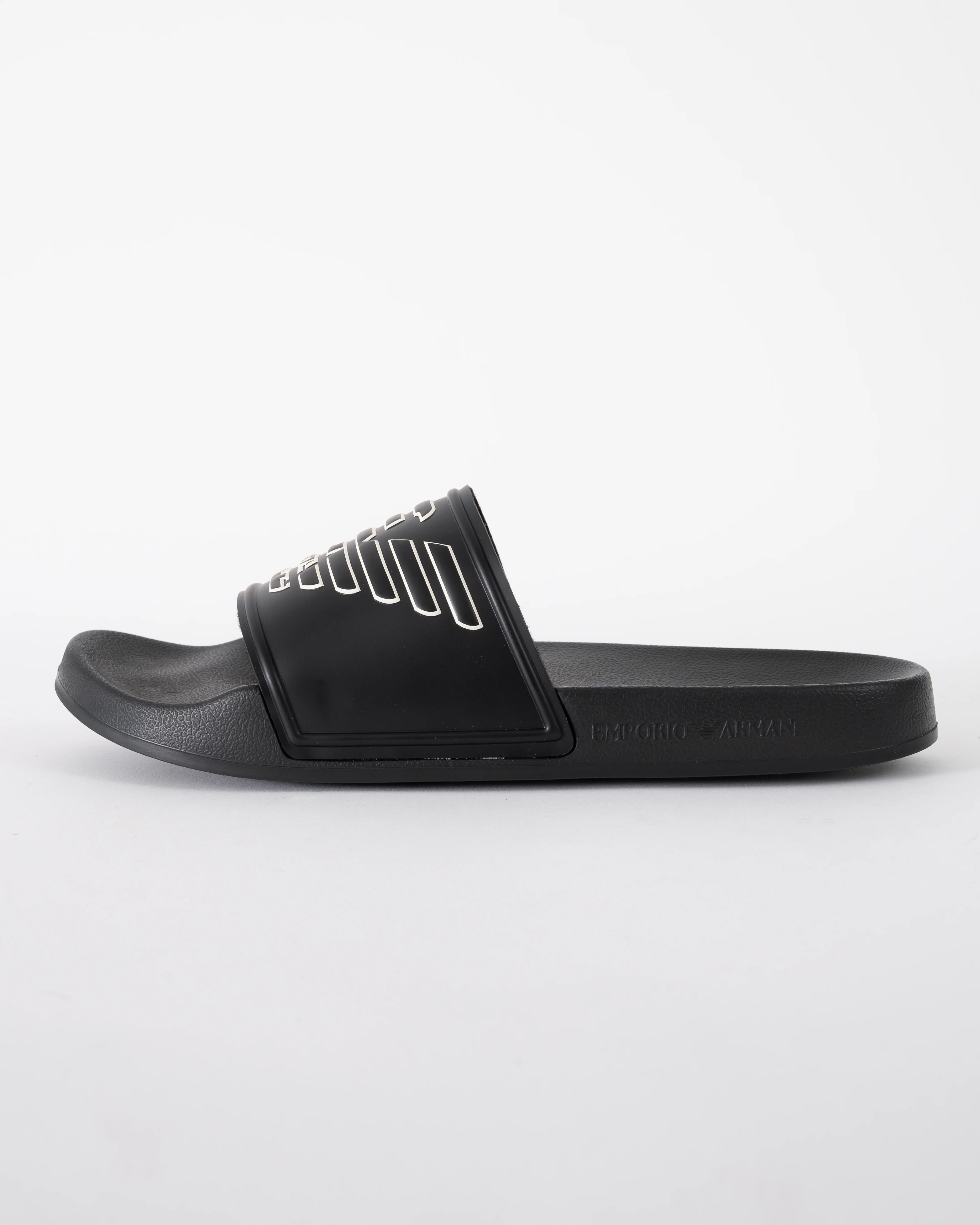 Emporio Armani Mens PVC Pool Slides with Eagle Logo - Black/Whisper White - Image 5