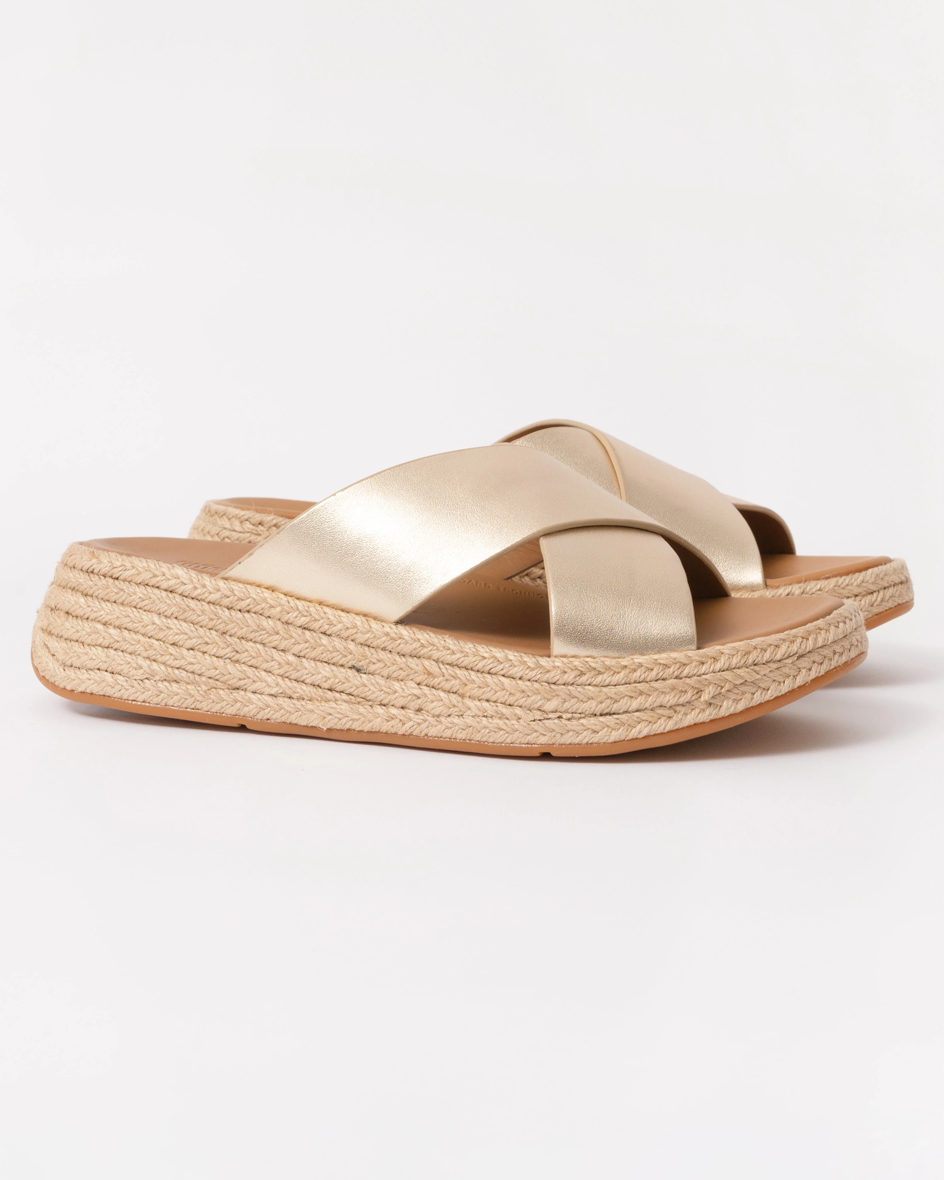 FitFlop Womens F-Mode Espadrille Leather Flatform Cross Slides - Platino 675 - Image 3