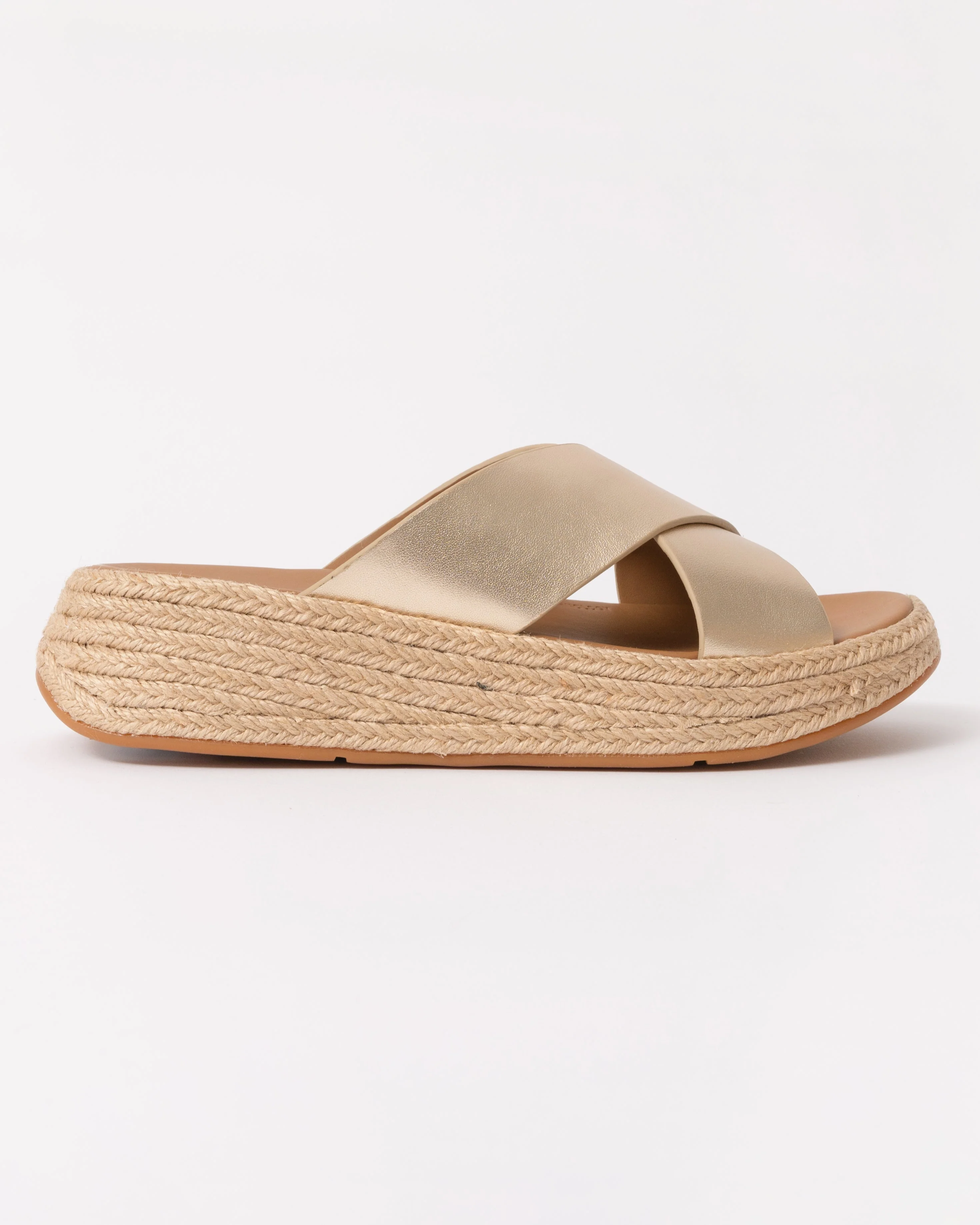FitFlop Womens F-Mode Espadrille Leather Flatform Cross Slides - Platino 675 - Image 4