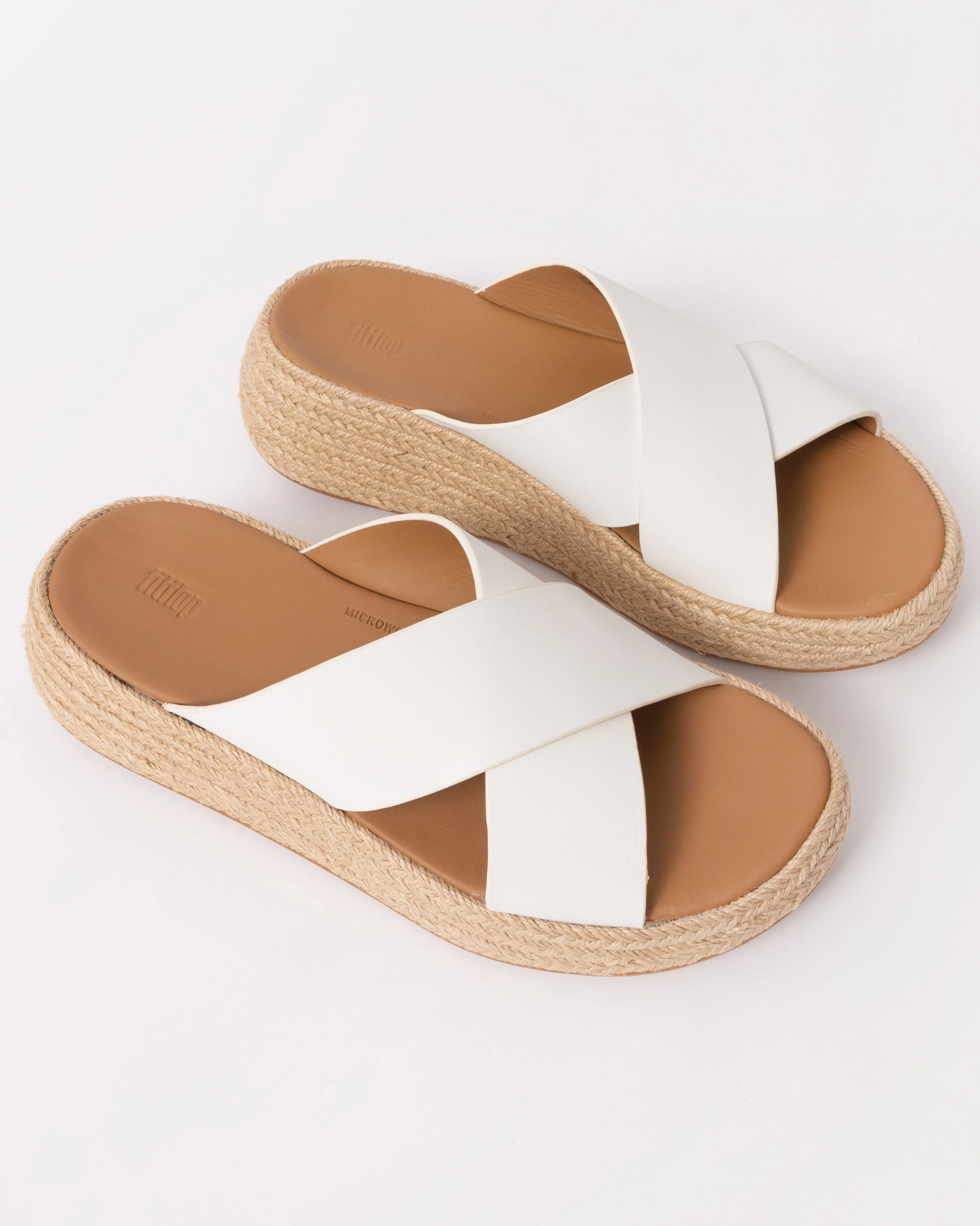 FitFlop Womens F-Mode Espadrille Leather Flatform Cross Slides - Urban White 194 - Image 2
