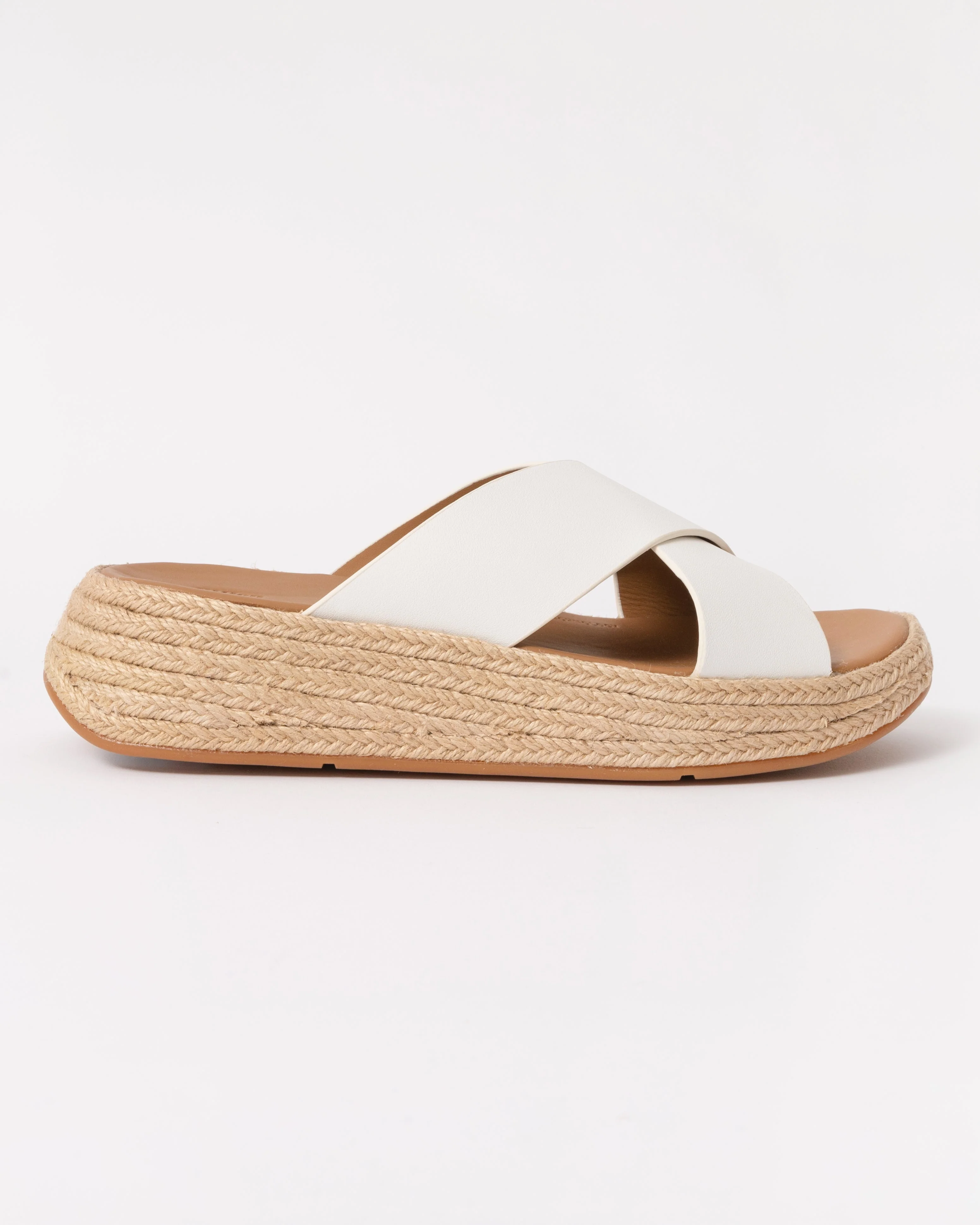 FitFlop Womens F-Mode Espadrille Leather Flatform Cross Slides - Urban White 194 - Image 3