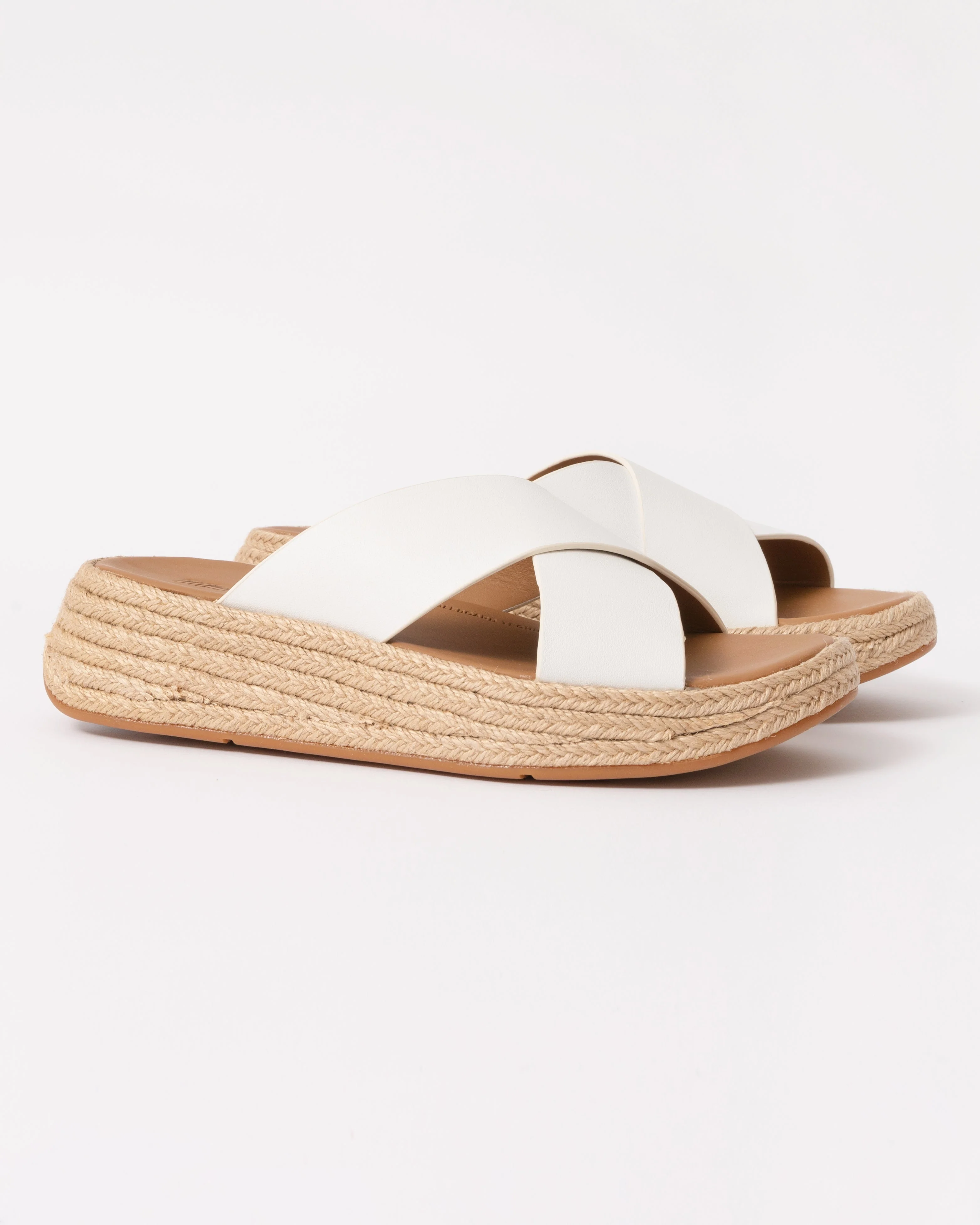 FitFlop Womens F-Mode Espadrille Leather Flatform Cross Slides - Urban White 194 - Image 4