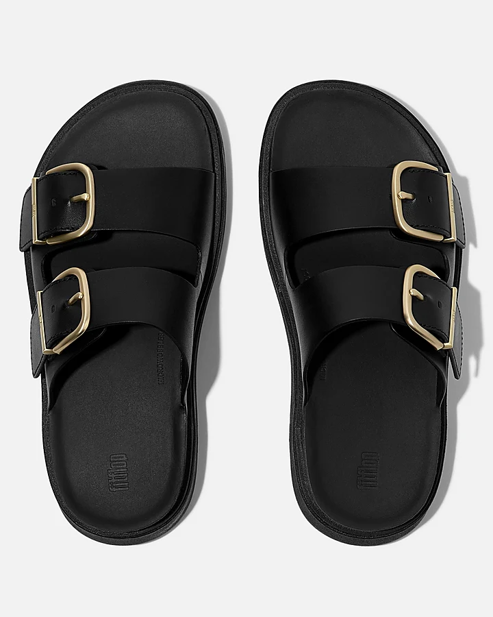 FitFlop Womens GEN-FF Buckle Two-Bar Leather Slides - Black 001 - Image 3