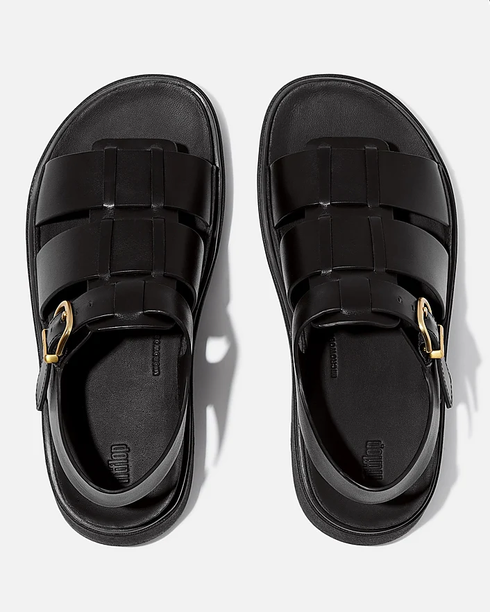 FitFlop Womens Gen-FF Leather Fisherman Sandals - All Black 090 - Image 3