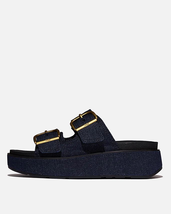 FitFlop Womens GEN-FF Max Buckle Two-Bar Denim Slides - Dark Denim D71 - Image 2