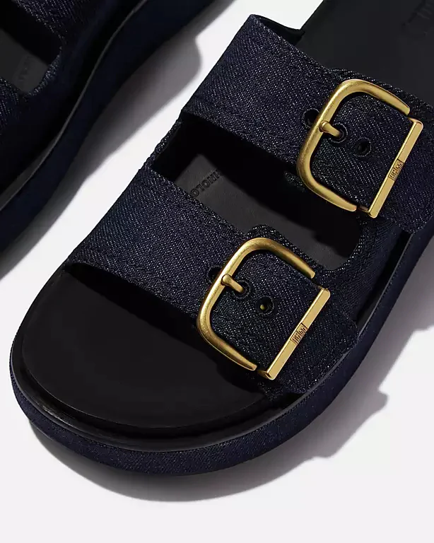 FitFlop Womens GEN-FF Max Buckle Two-Bar Denim Slides - Dark Denim D71 - Image 3