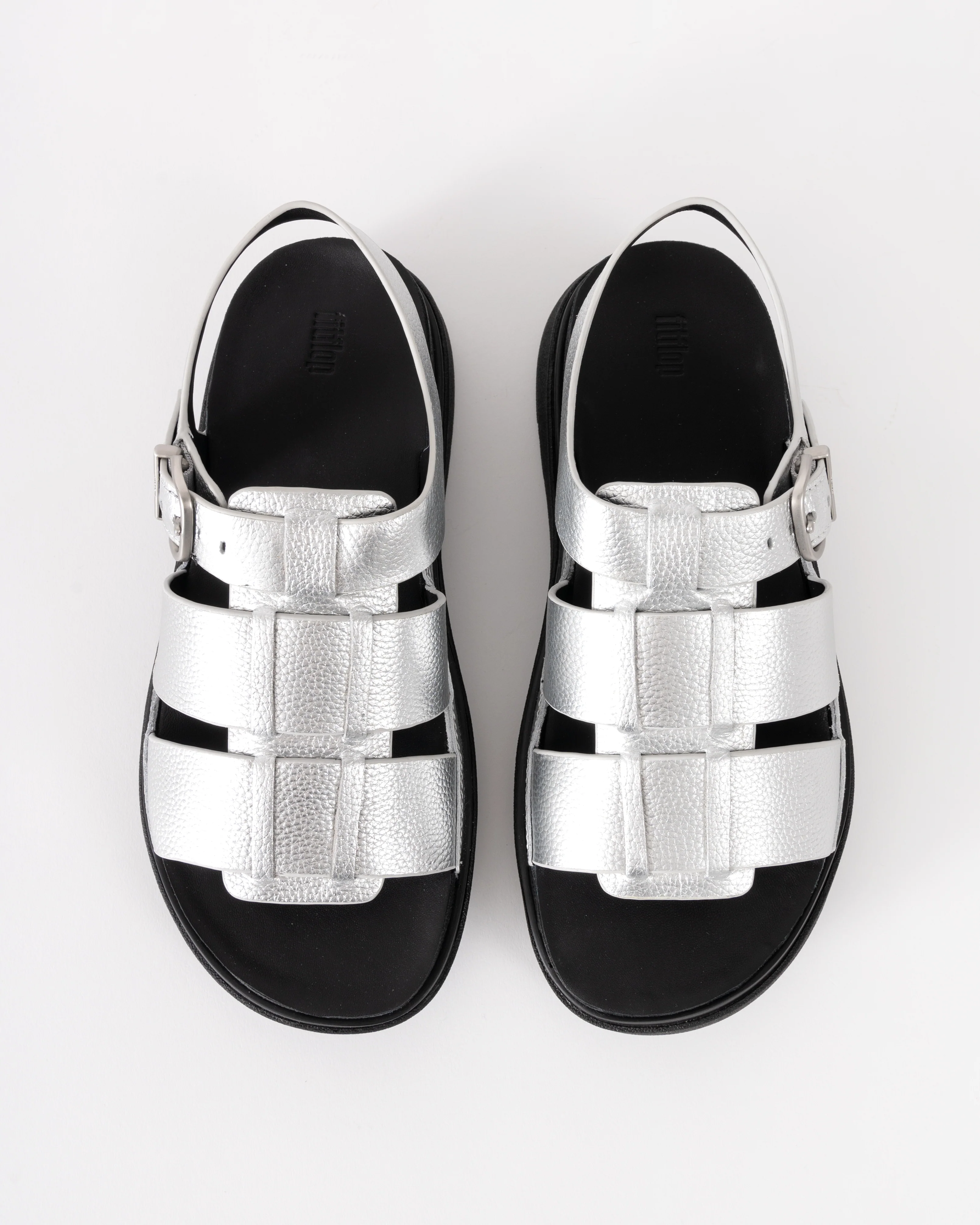 FitFlop Womens GEN-FF Tumbled-Leather Fisherman Sandals - Silver 011 - Image 5