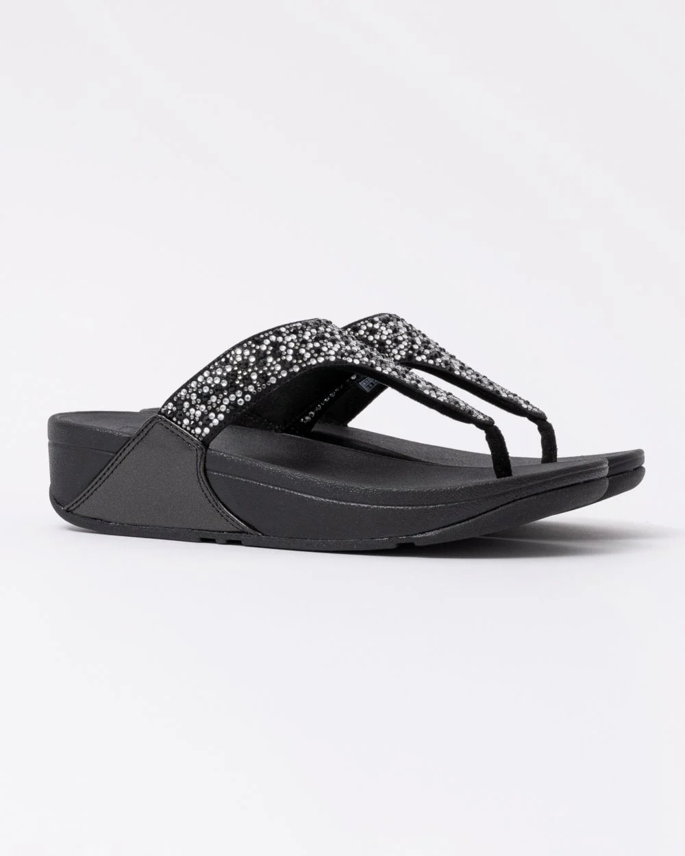 FitFlop Womens Lulu Crystal-Mix Toe-Post Sandals - All Black 090 - Image 3